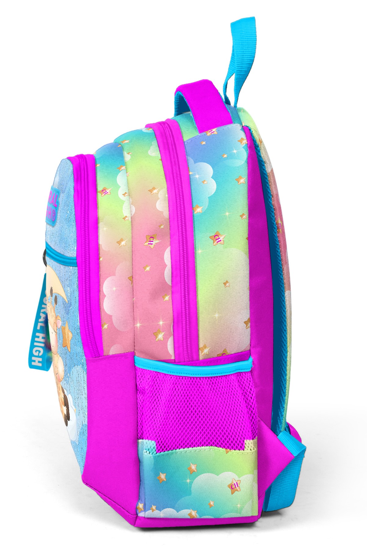Coral High Kids Mavi Pembe Zürafa Desenli Üç Bölmeli Okul Sırt Çantası 23479