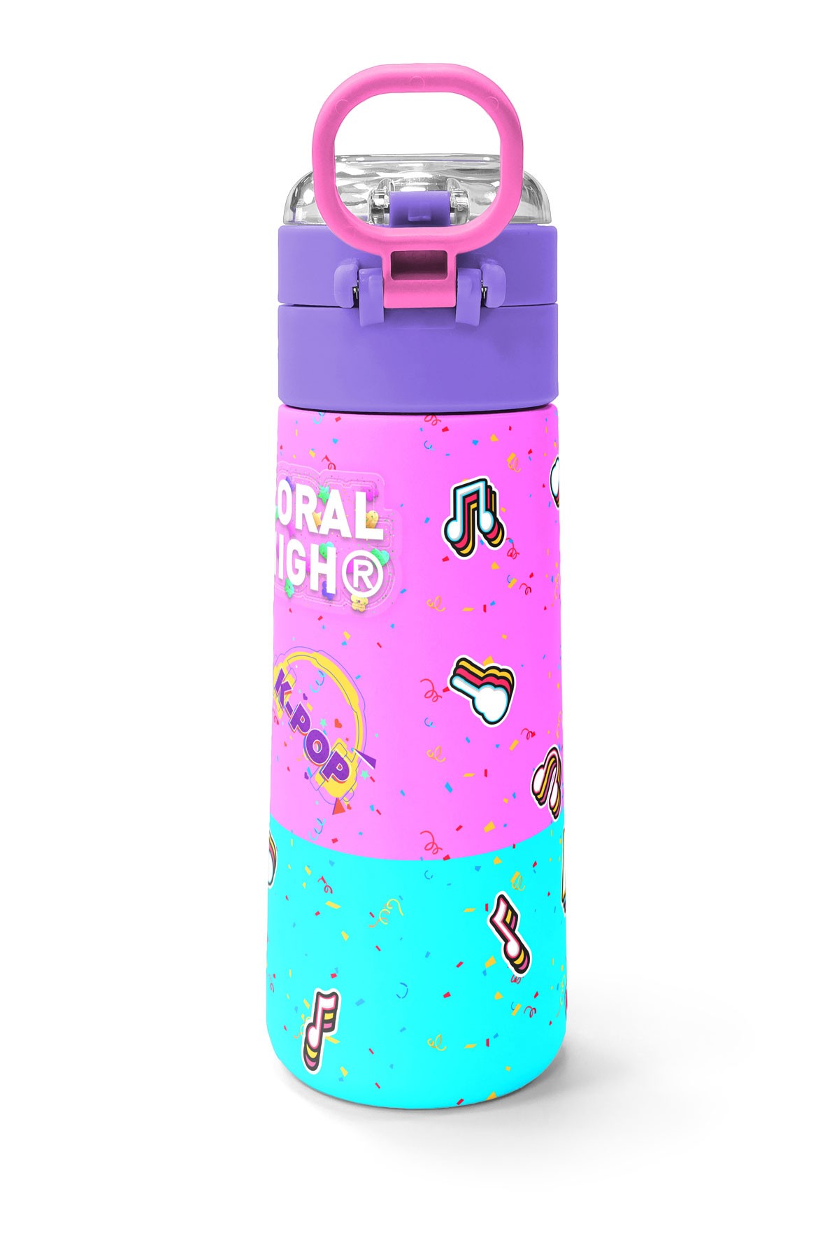 Coral High Kids Pembe Turkuaz K-Pop Desenli Pipetli ve Direkt İçim Çelik Termos 500 ml 31865
