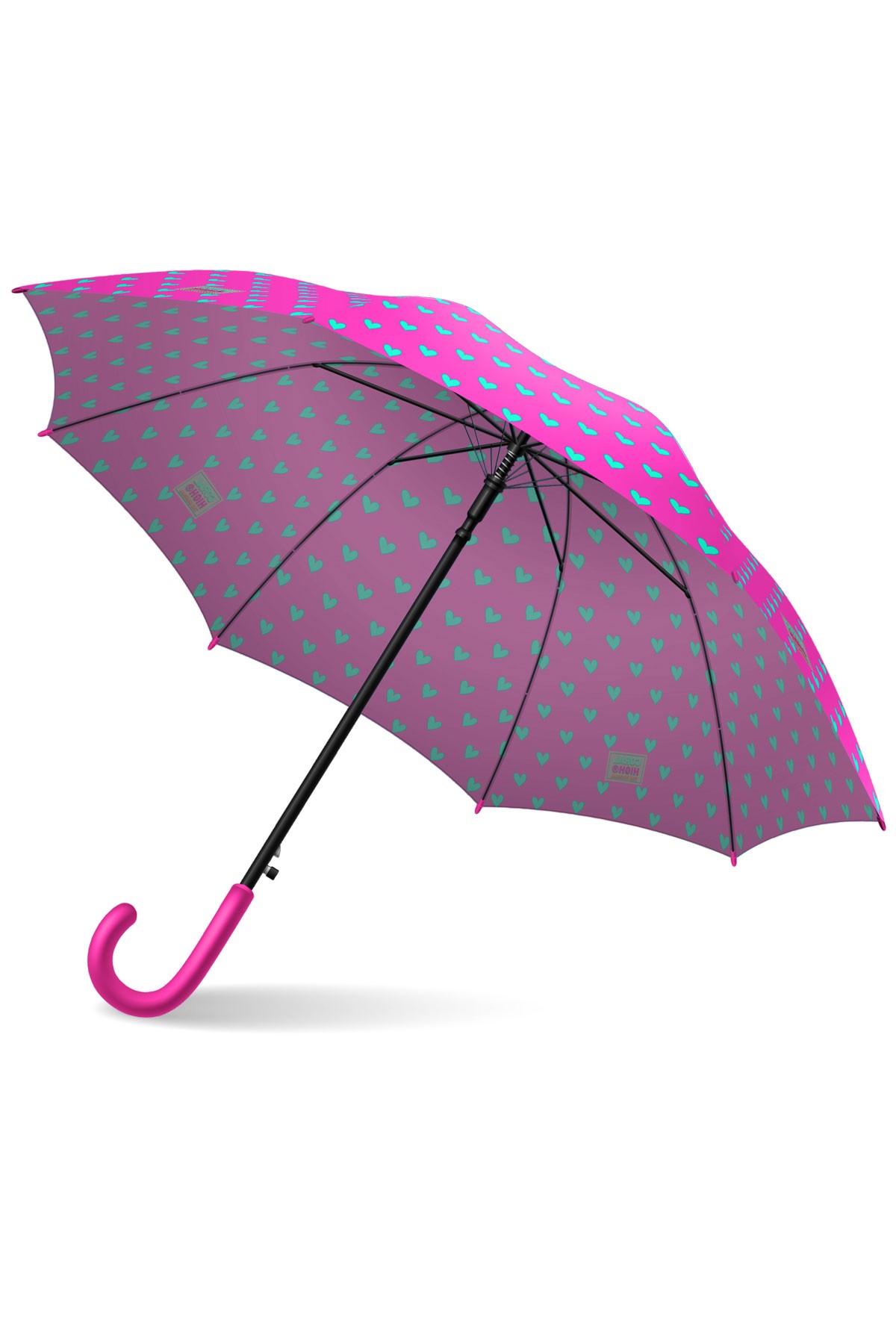 Coral High Kids Neon Pembe Su Yeşili Kalp Desenli Çocuk Şemsiyesi 12660