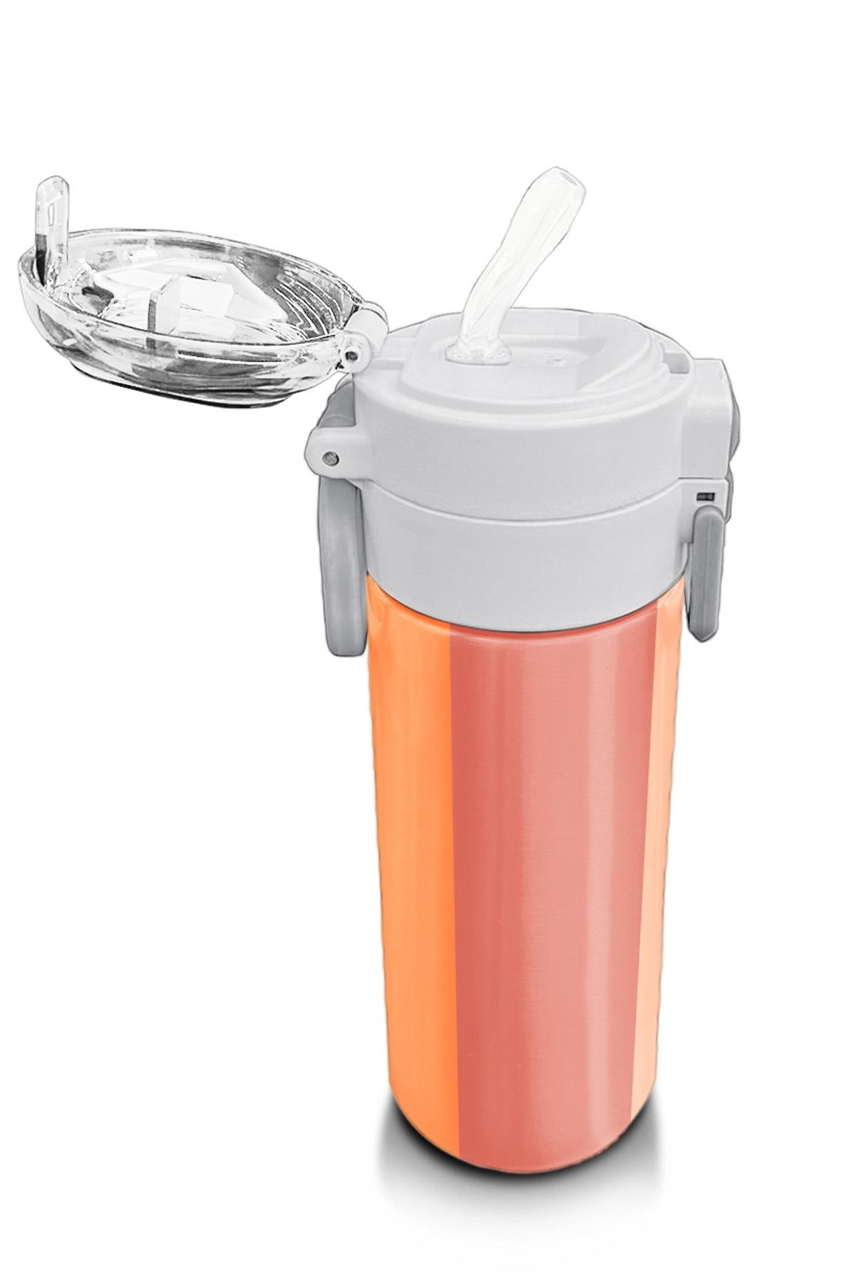 Coral High Kids Renkli Çizgili Desenli Pipetli ve Direkt İçim Çelik Termos 500 ml 31880