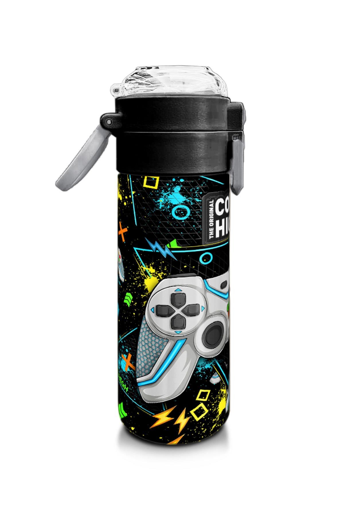 Coral High Kids Siyah Fosforlu Yeşil Gamer Desenli Pipetli ve Direkt İçim Çelik Termos 500 ml 31817