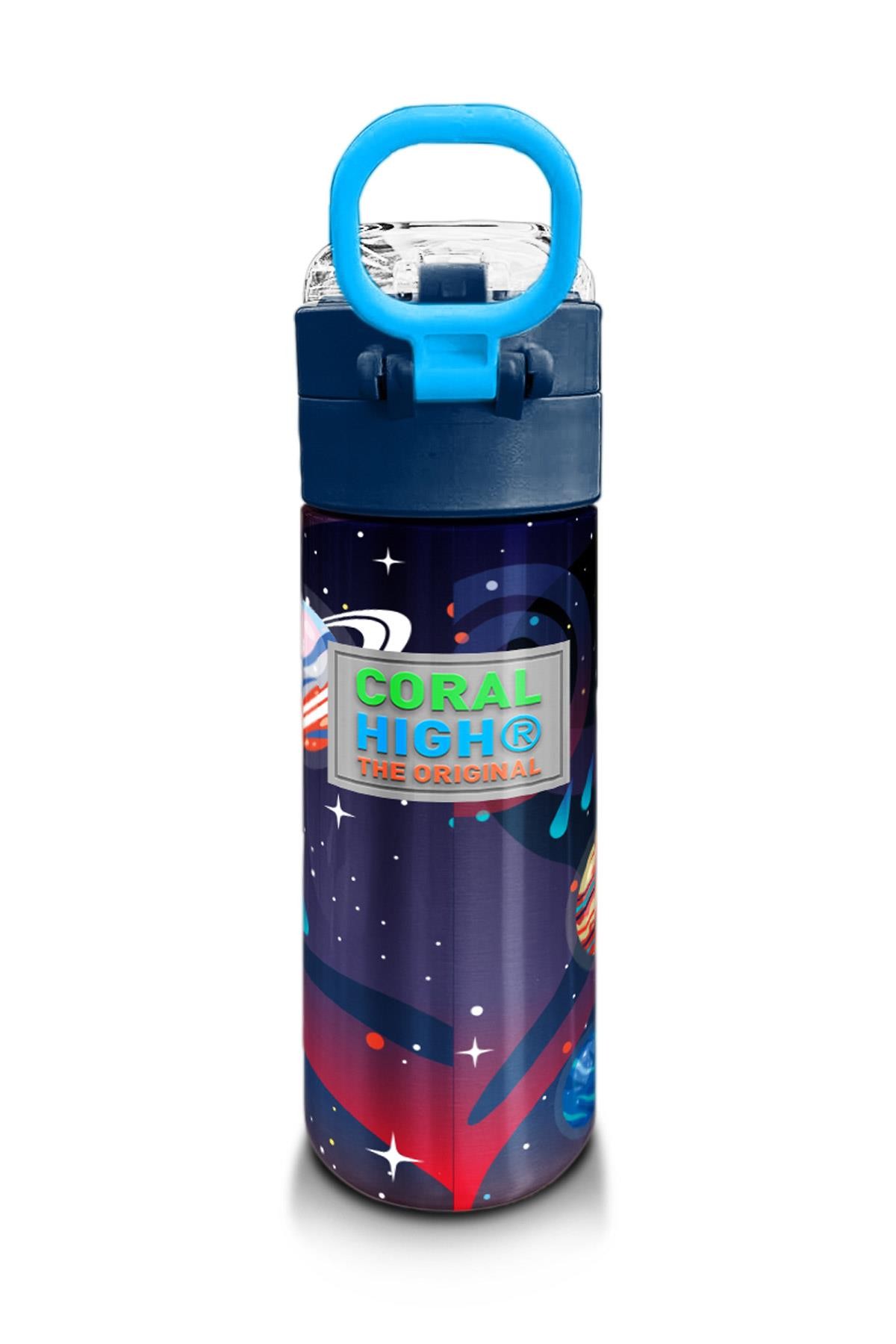 Coral High Kids Saks Mavi Astronot Desenli Pipetli ve Direkt İçim Çelik Termos 500 ml 31933