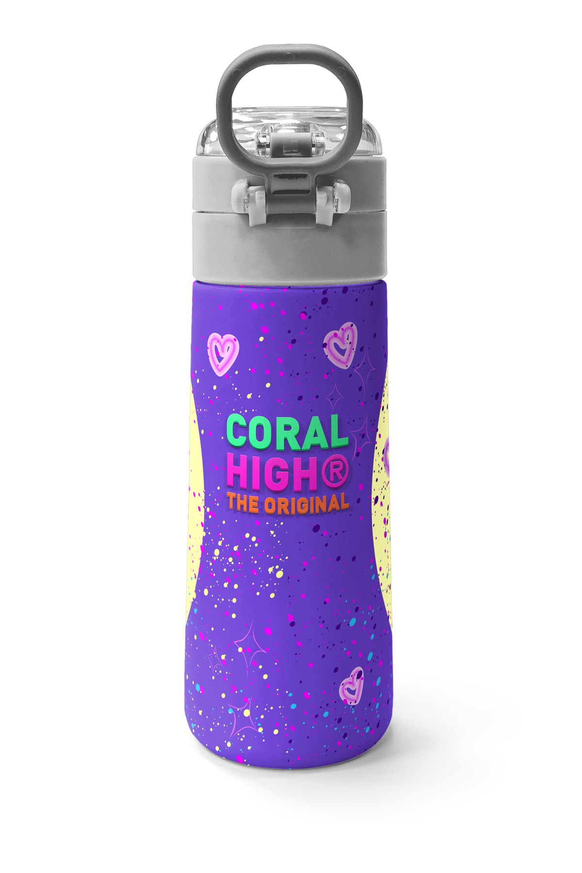 Coral High Kids Mor Pembe Anime Kız Desenli Pipetli ve Direkt İçim Çelik Termos 500 ml 31942