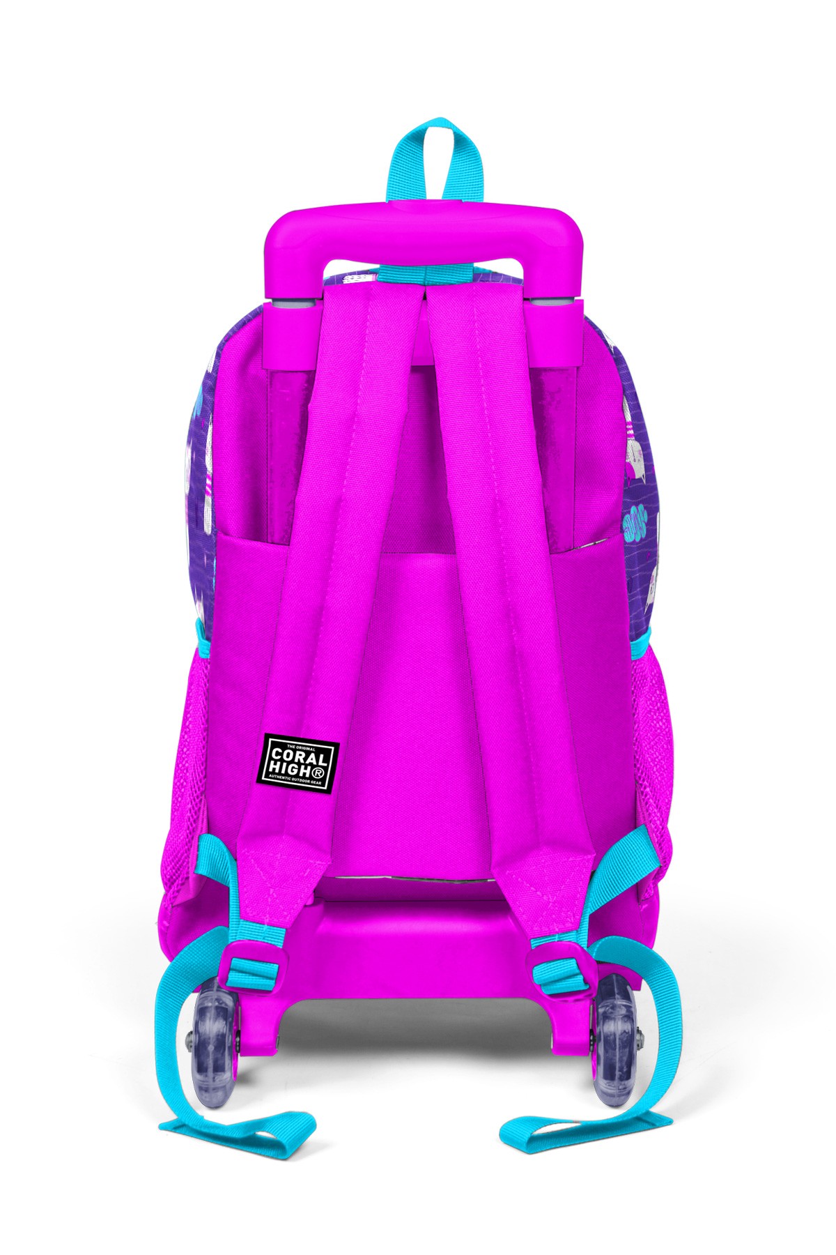 Coral High Kids Mor Pembe Kedi Desenli Üç Bölmeli Çekçekli Okul Sırt Çantası 23360