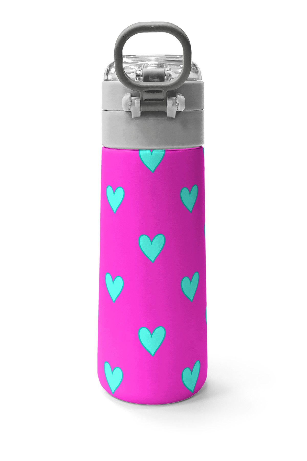 Coral High Kids Neon Pembe Su Yeşili Kalp Desenli Pipetli ve Direkt İçim Çelik Termos 500 ml 31906