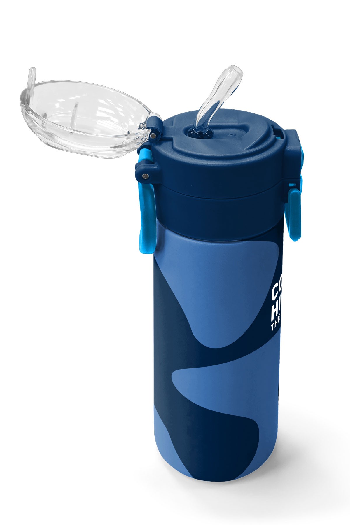 Coral High Kids Lacivert Mavi Desenli Pipetli ve Direkt İçim Çelik Termos 500 ml 31888