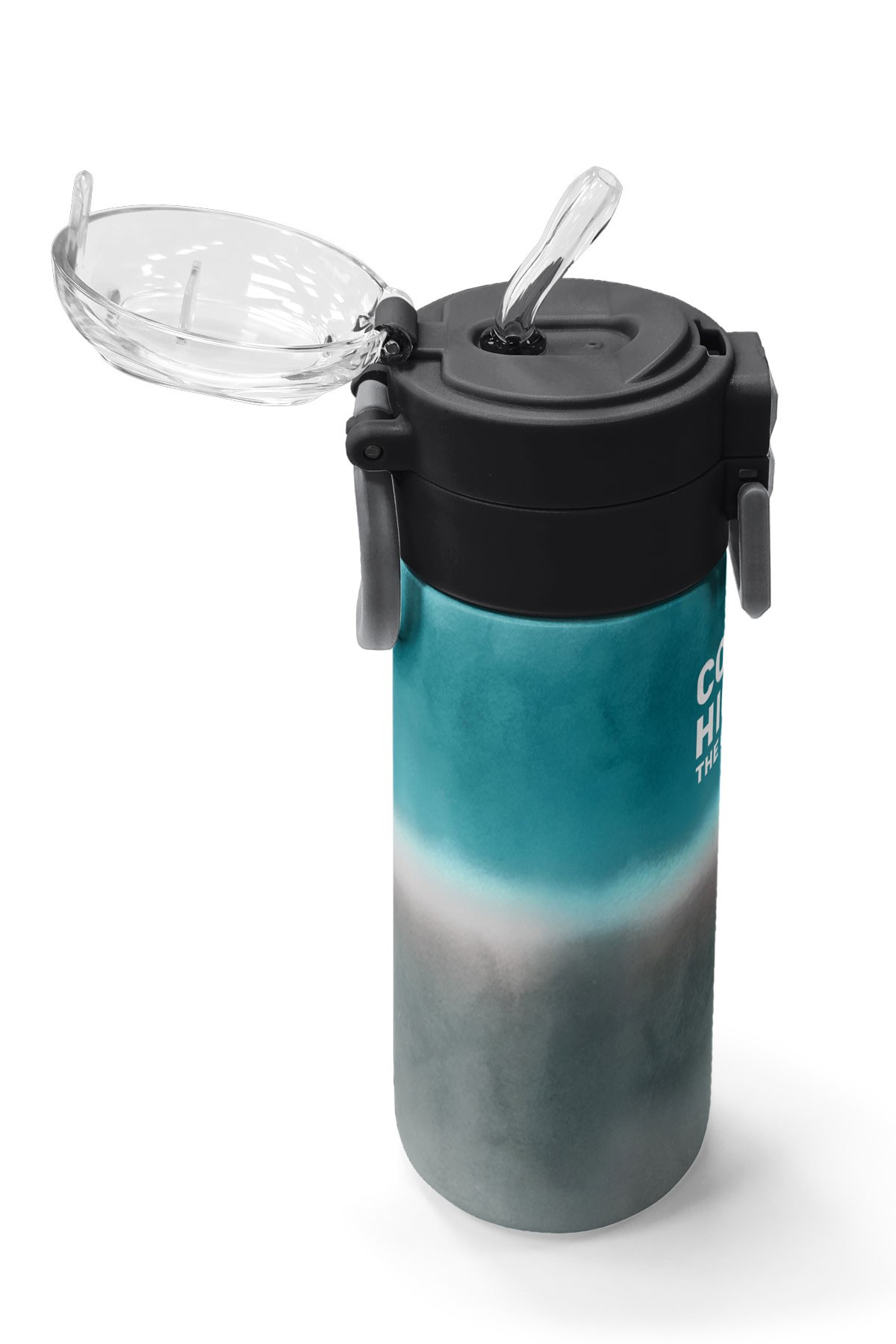 Coral High Kids Nefti Gri Renk Geçişli Desenli Pipetli ve Direkt İçim Çelik Termos 500 ml 31969