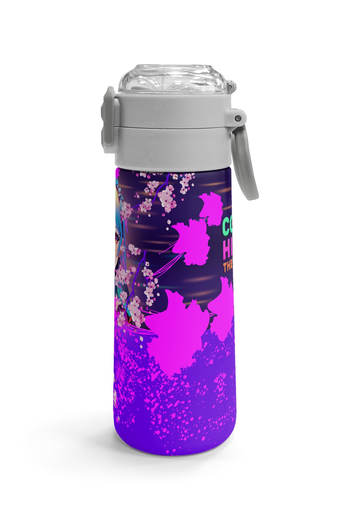 Coral High Kids Mor Pembe Anime Kedi Desenli Pipetli ve Direkt İçim Çelik Termos 500 ml 31954