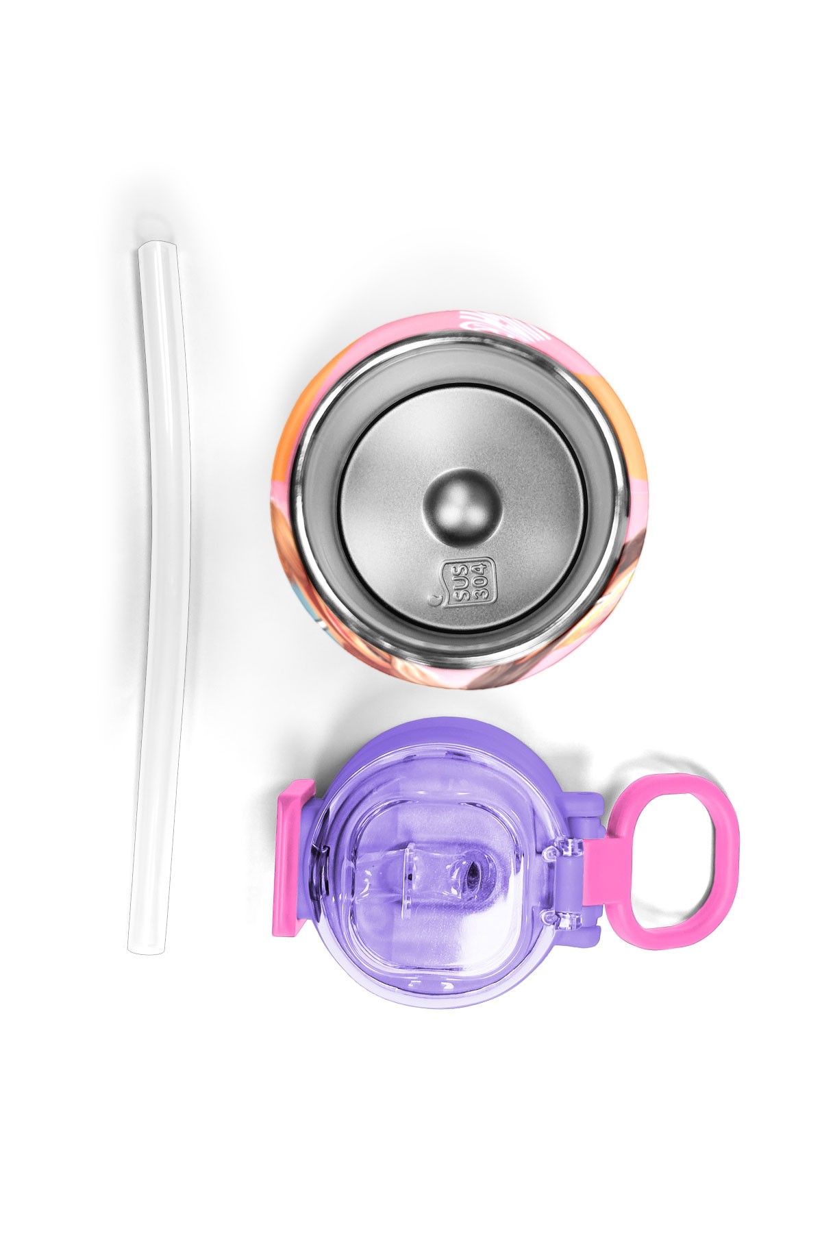 Coral High Kids Pembe Mercan Fashion Girl Desenli Pipetli ve Direkt İçim Çelik Termos 500 ml 31869