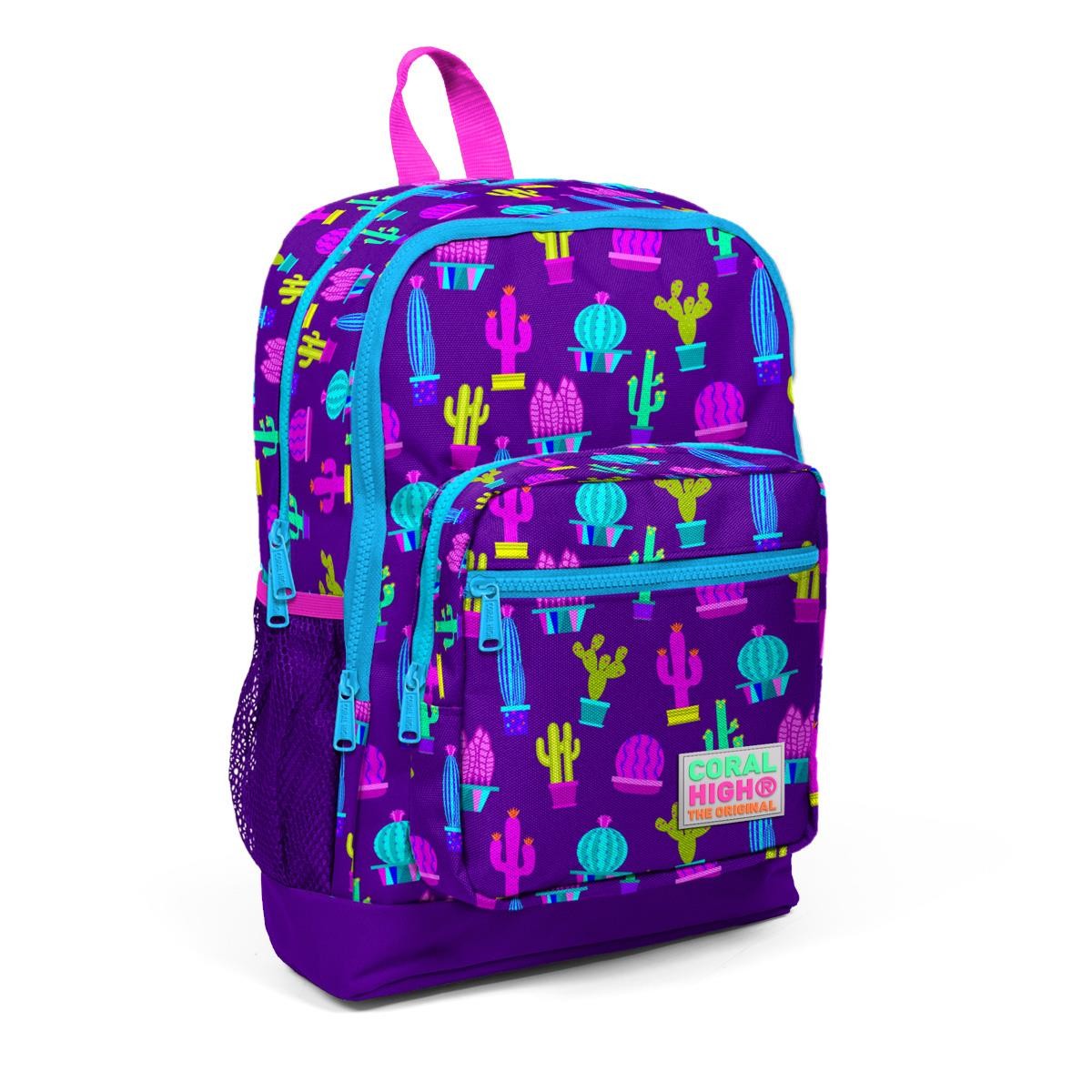 Coral High Kids Mor Pembe Kaktüs Desenli 3’lü Okul Çanta Seti SET0123108