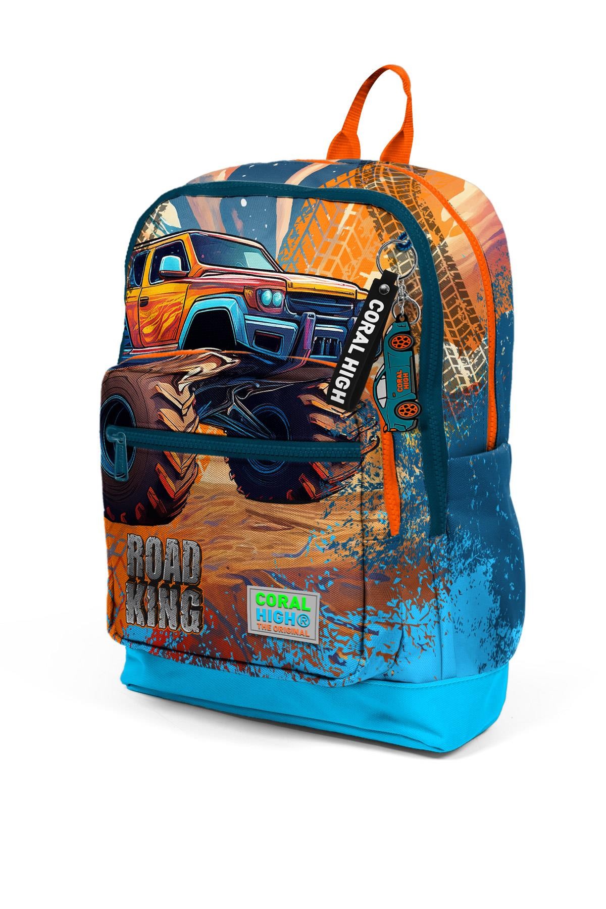 Coral High Kids Mavi Turuncu High Wheels Truck Desenli Dört Bölmeli Okul Sırt Çantası 23778