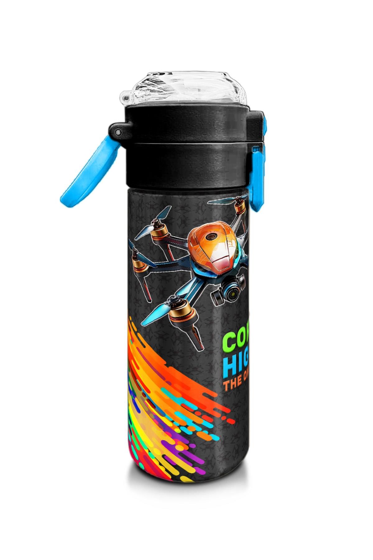 Coral High Kids Siyah Drone Pilot Desenli Pipetli ve Direkt İçim Çelik Termos 500 ml 31996
