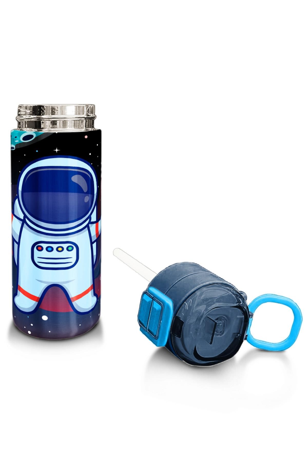 Coral High Kids Saks Mavi Astronot Desenli Pipetli ve Direkt İçim Çelik Termos 500 ml 31933