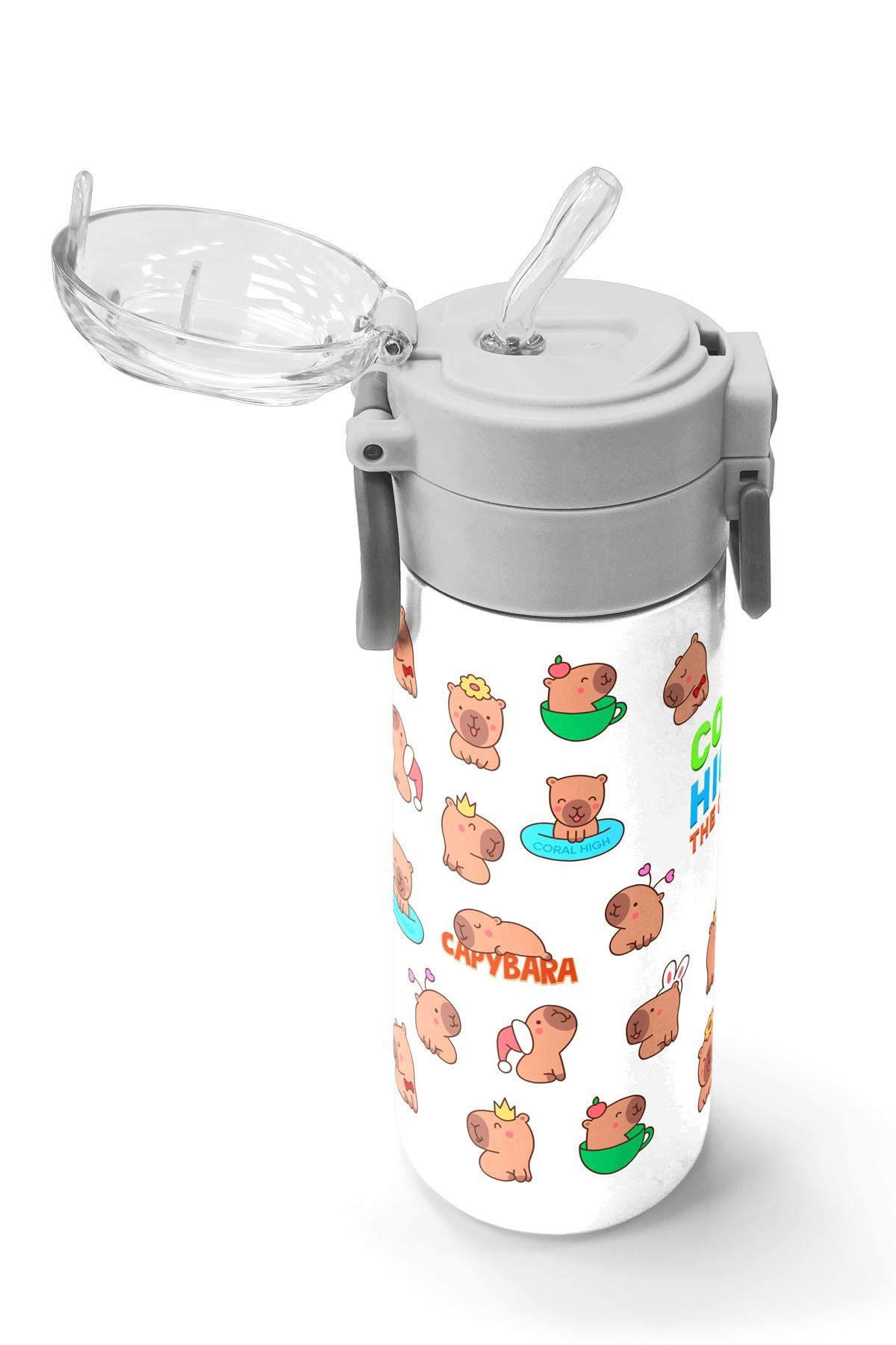 Coral High Kids Kapibara  Desenli Pipetli ve Direkt İçim Çelik Termos 500 ml 31794