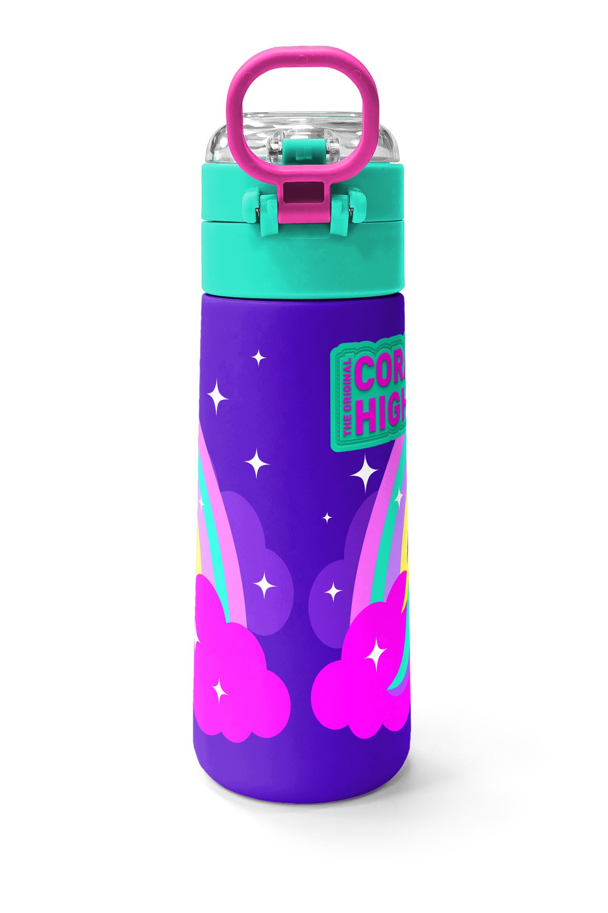 Coral High Kids Mor Su Yeşili Unicorn Desenli Pipetli ve Direkt İçim Çelik Termos 500 ml 31818
