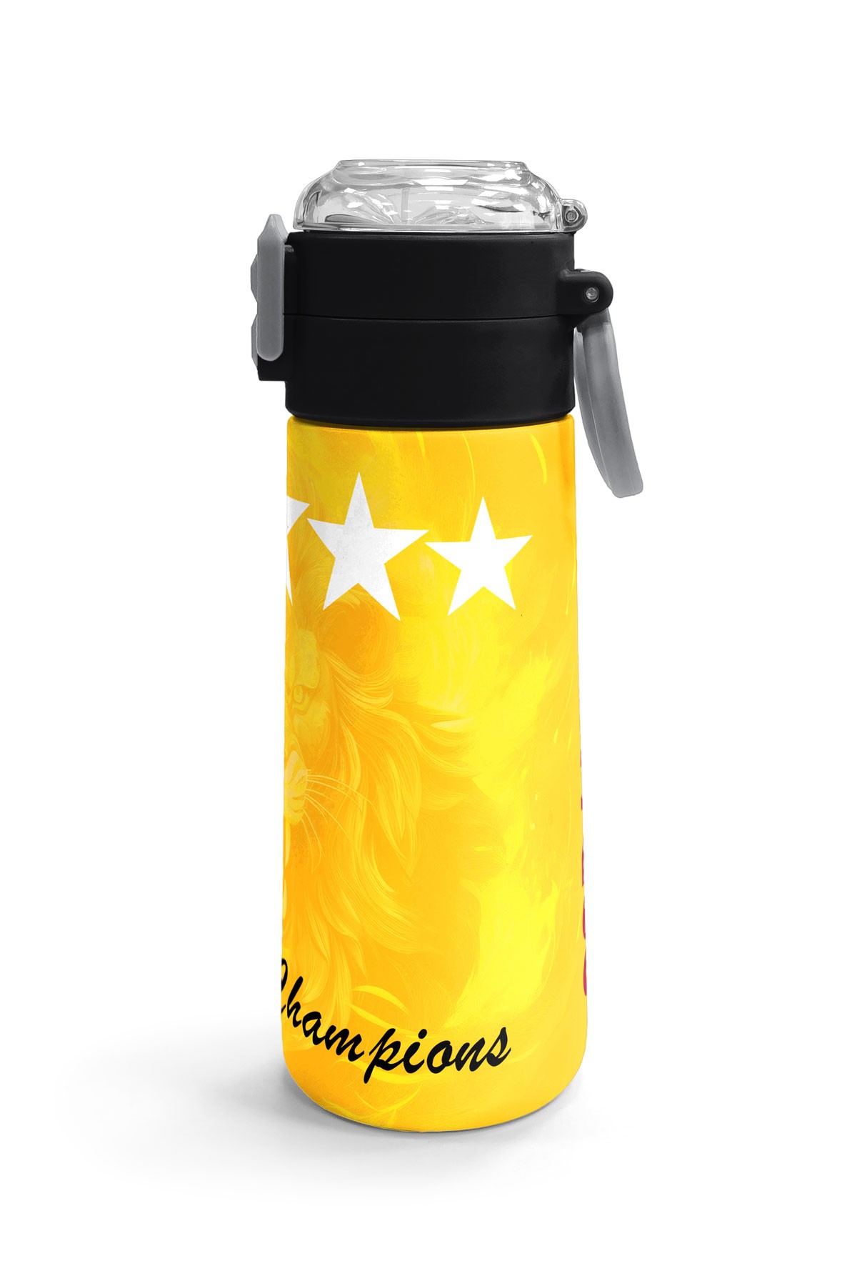 Coral High Kids Sarı Kırmızı 5 Yıldız Aslan Taraftar Desenli Pipetli ve Direkt İçim Çelik Termos 500 ml 31792