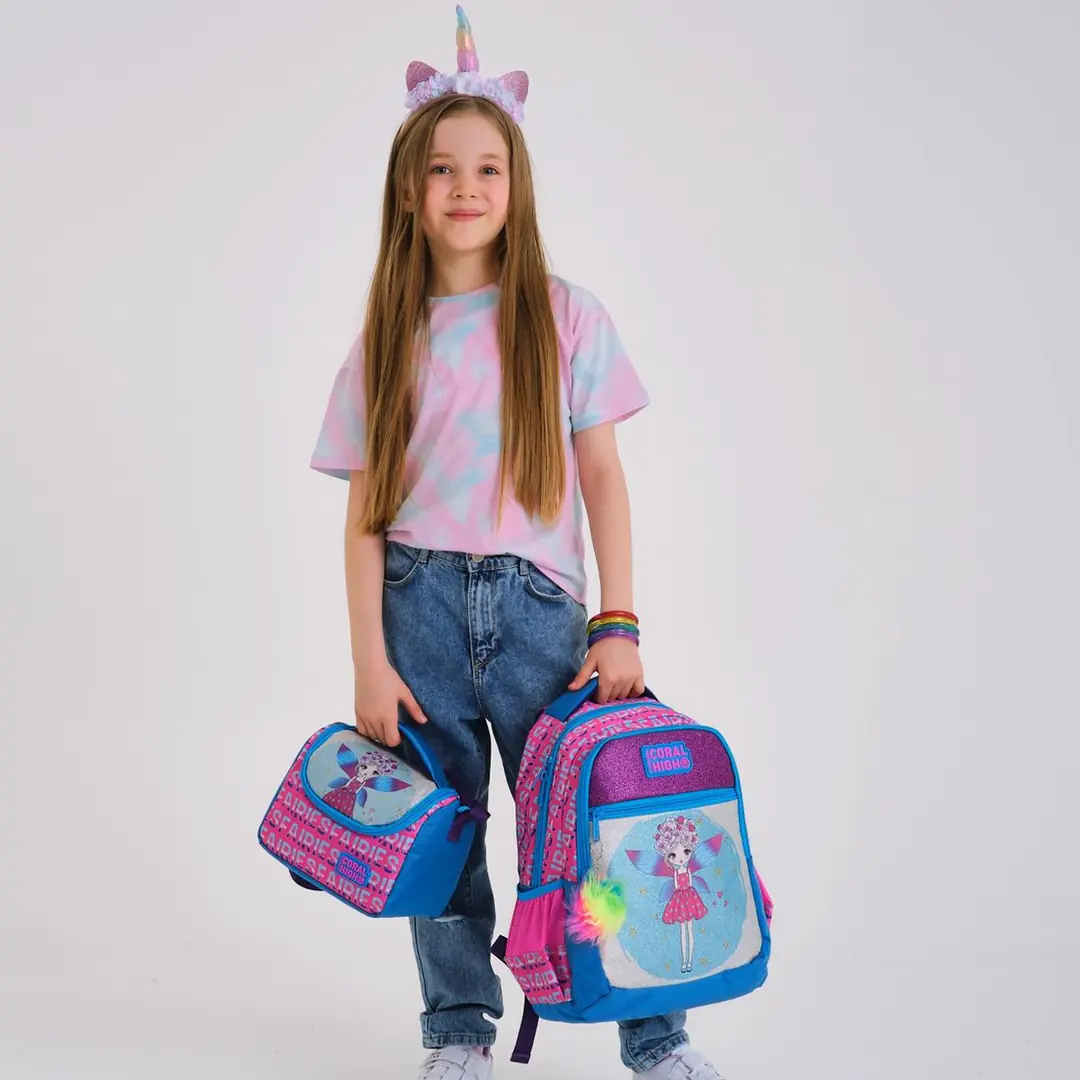 Coral High Kids Pembe Mavi Peri Desenli 3'lü Okul Çanta Seti