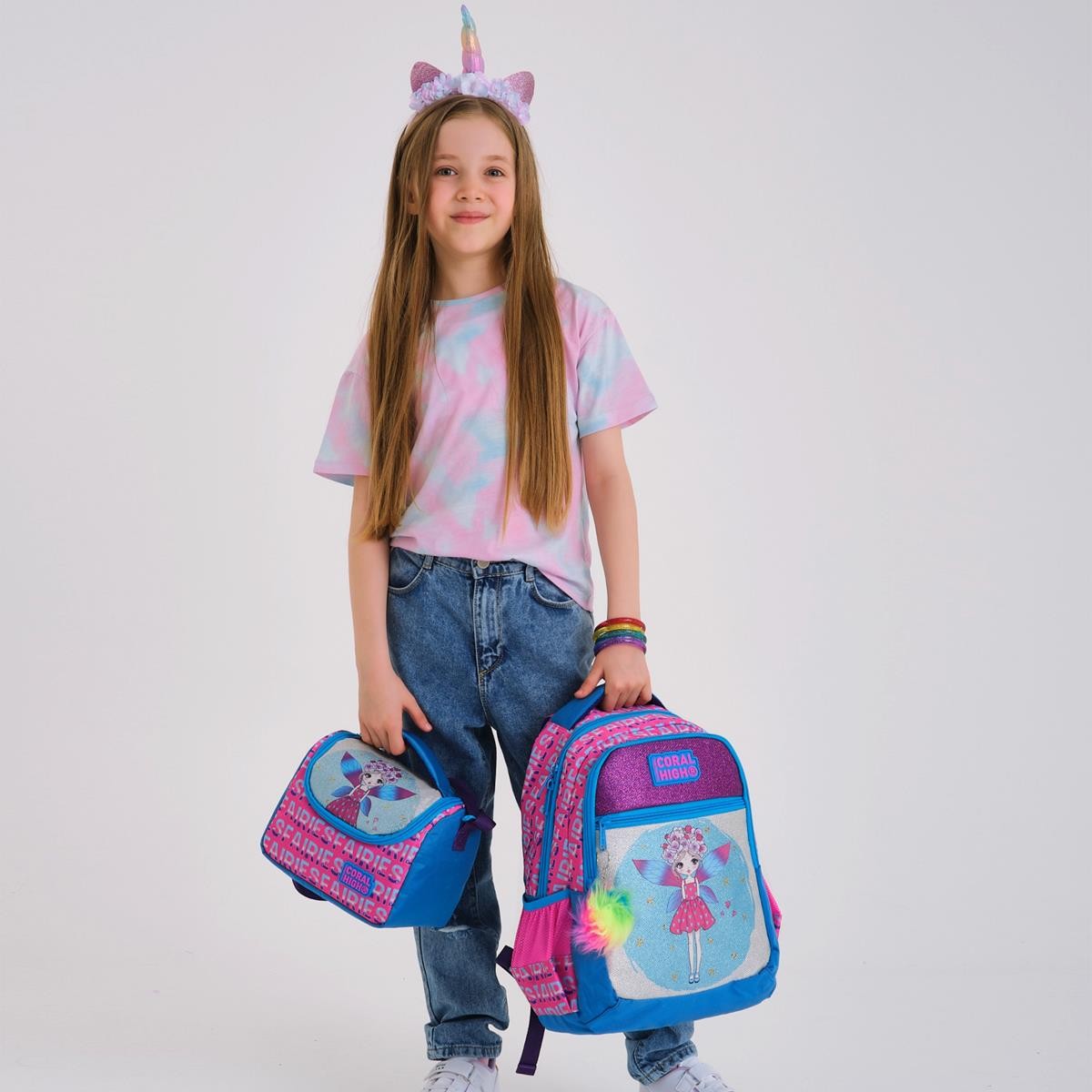 Coral High Kids Pembe Mavi Peri Desenli 3’lü Okul Çanta Seti SET0123484