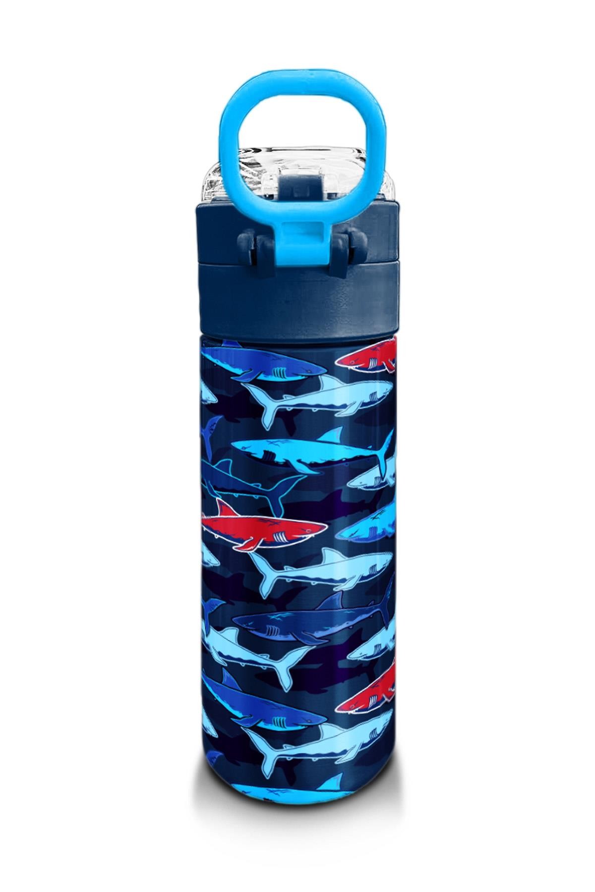 Coral High Kids Lacivert Kırmızı Köpek Balığı Desenli Pipetli ve Direkt İçim Çelik Termos 500 ml 31930