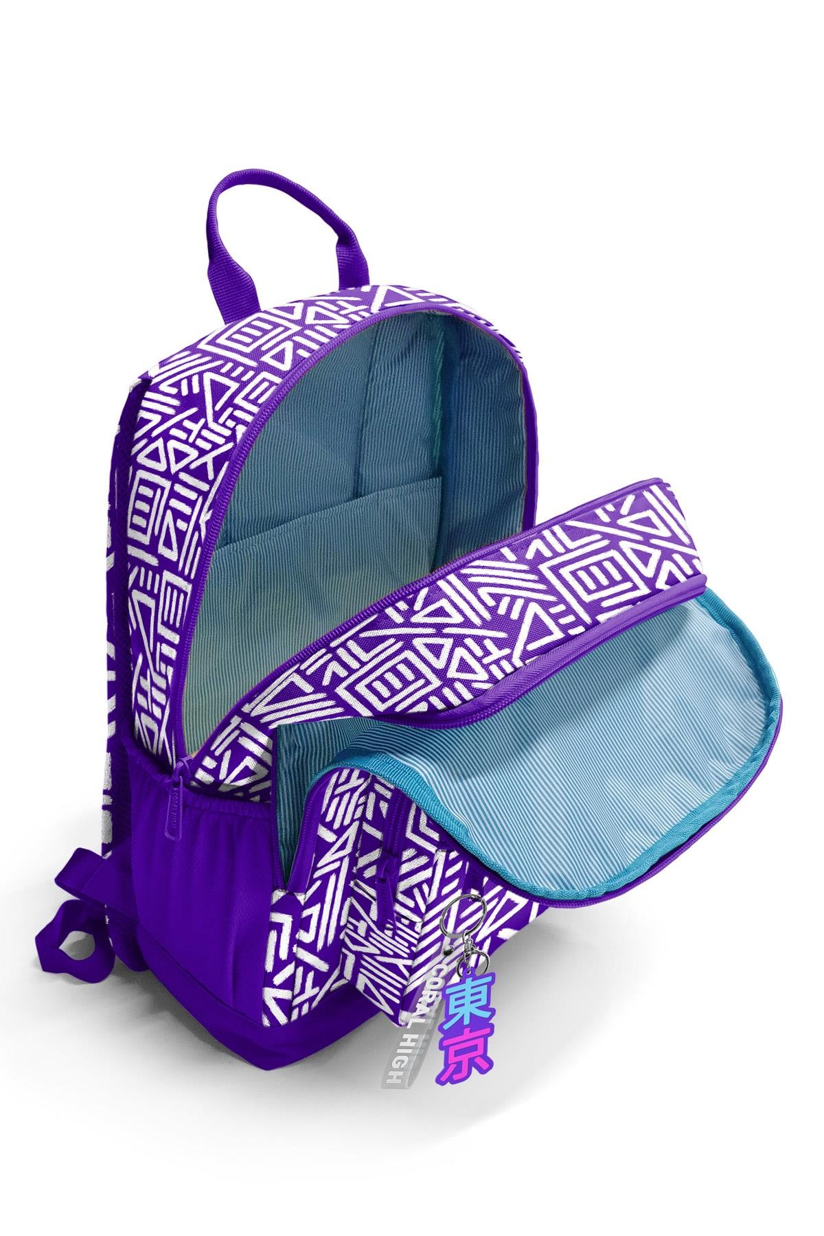 Coral High Mor Beyaz Geometrik Desenli Okul Sırt Çantası 23683