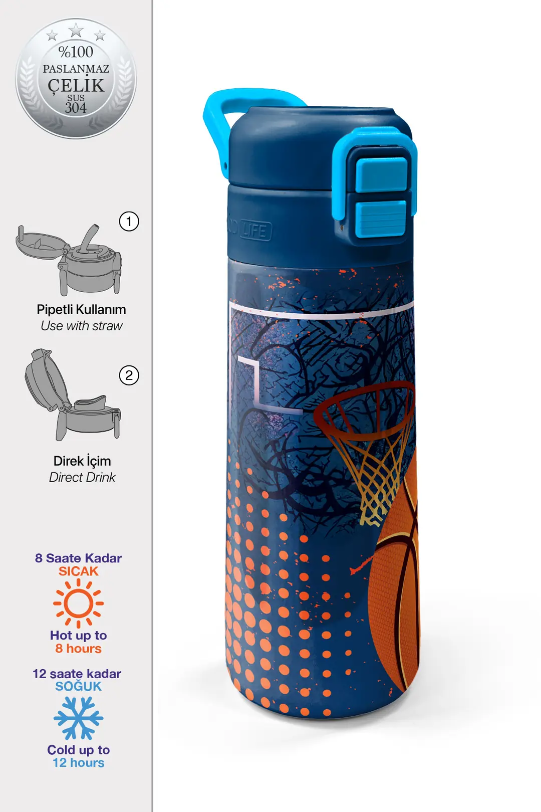 Coral High Kids Orange Navy Blue Basketball Patterned Steel