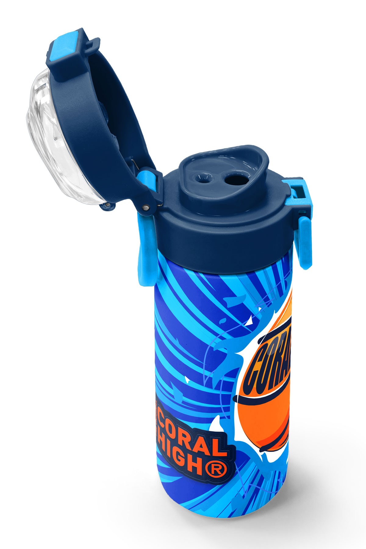 Coral High Kids Lacivert Mavi Basketbol Desenli Pipetli ve Direkt İçim Çelik Termos 500 ml 31833