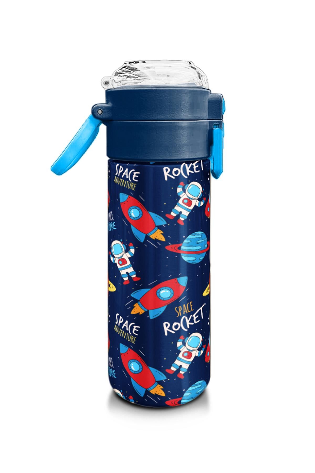 Coral High Kids Lacivert Mavi Uzay Desenli Pipetli ve Direkt İçim Çelik Termos 500 ml 31917