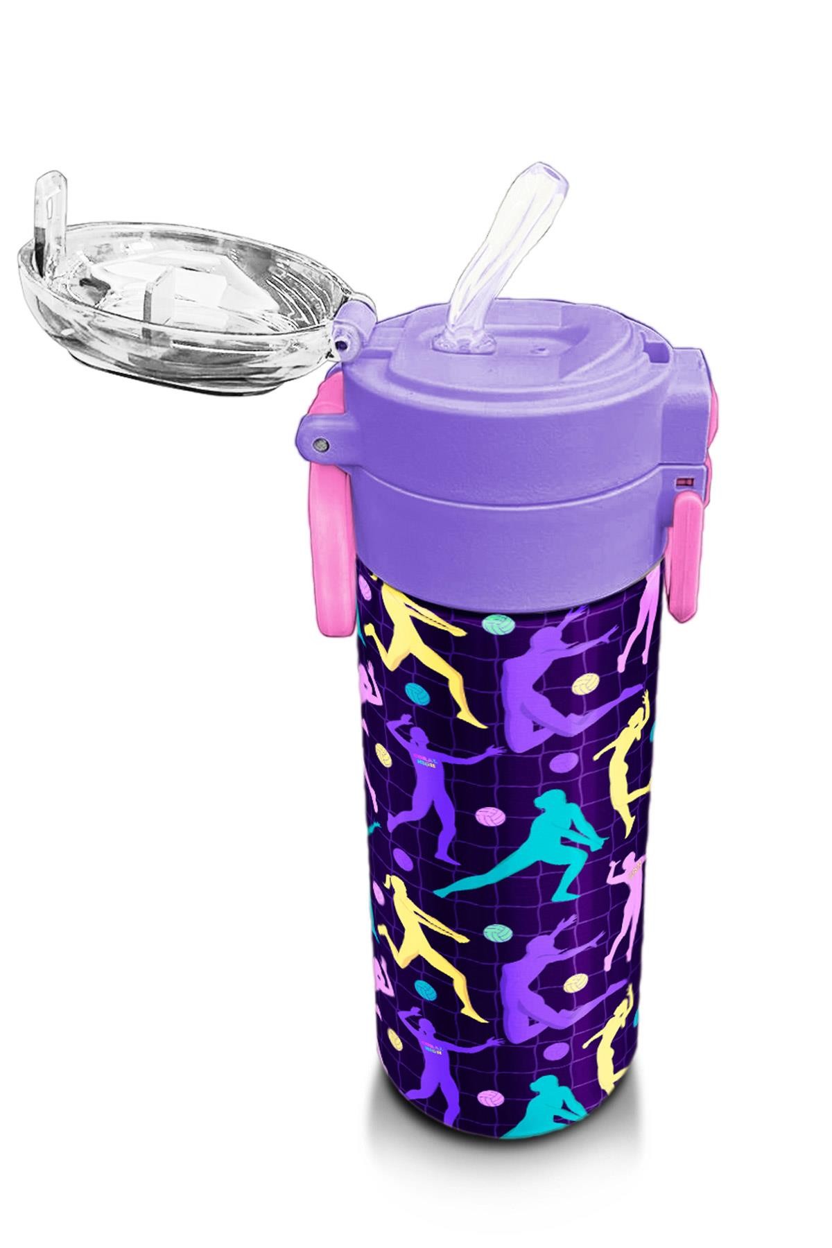 Coral High Kids Mor Voleybol Desenli Pipetli ve Direkt İçim Çelik Termos 500 ml 31849