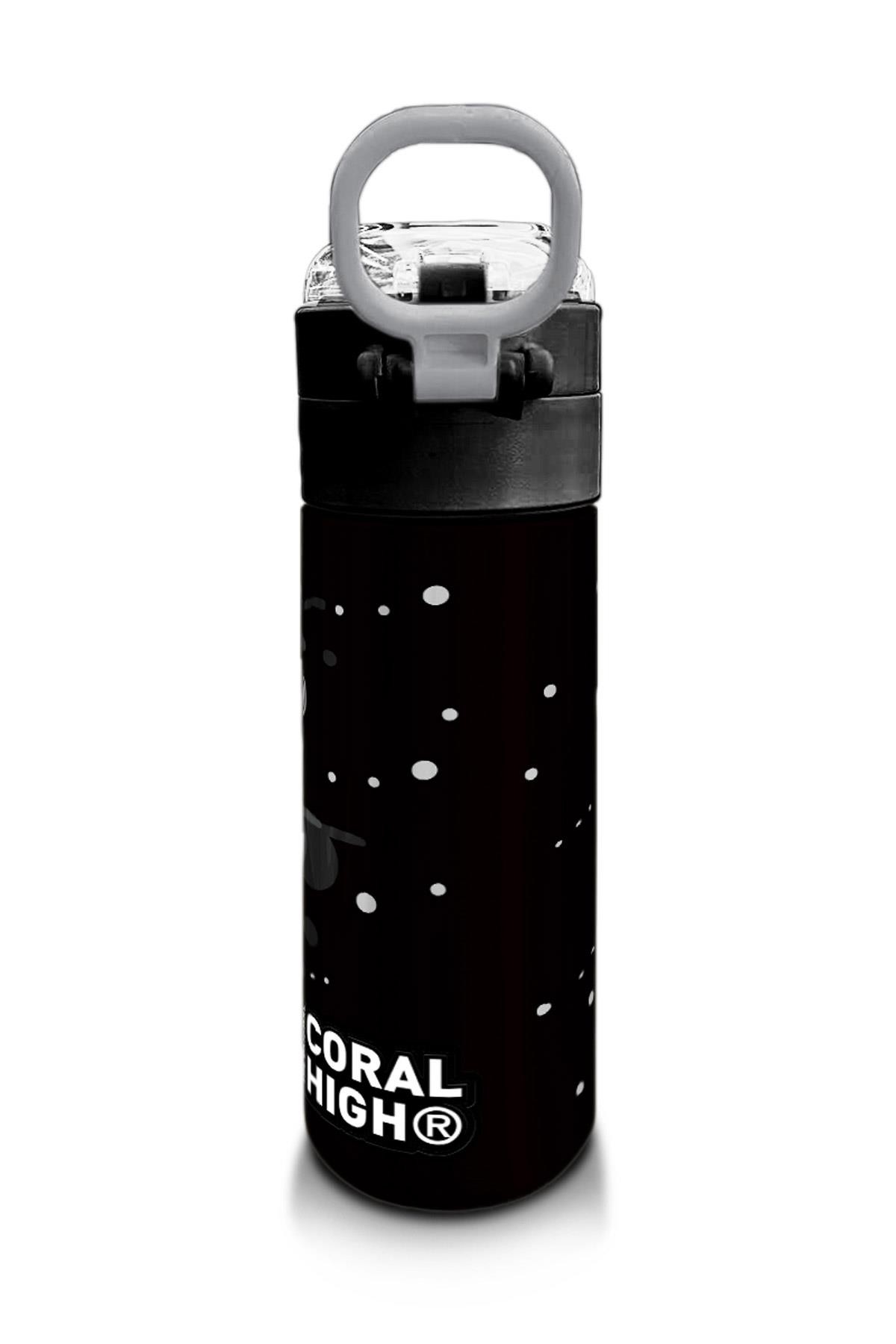 Coral High Kids Koyu Gri Siyah Dinozor Desenli Pipetli ve Direkt İçim Çelik Termos 500 ml 31822