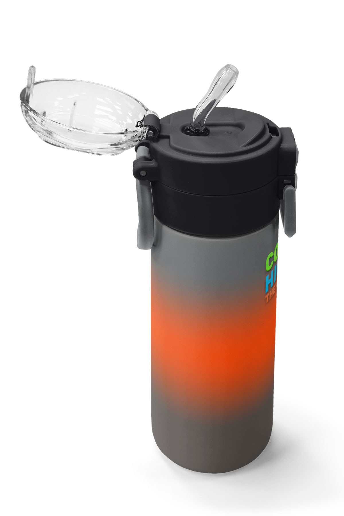 Coral High Kids Gri Turuncu Renk Geçişli Pipetli ve Direkt İçim Çelik Termos 500 ml 31949
