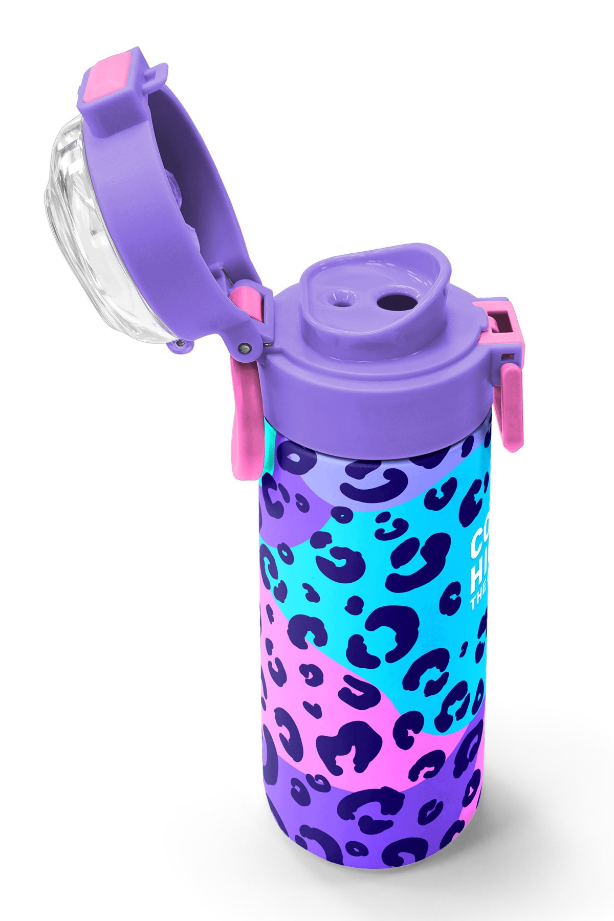 Coral High Kids Mor Leopar Desenli Pipetli ve Direkt İçim Çelik Termos 500 ml 31846