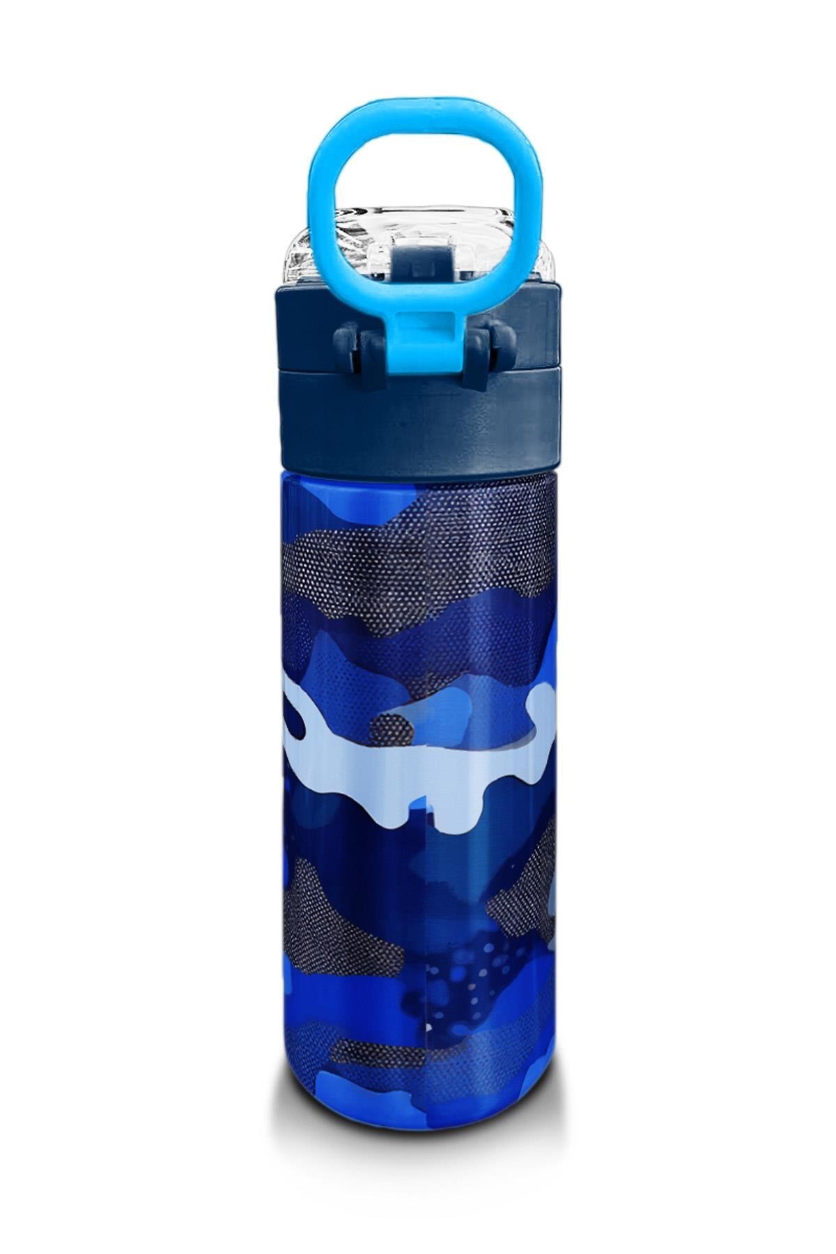 Coral High Kids Lacivert Saks Kamuflaj Desenli Pipetli ve Direkt İçim Çelik Termos 500 ml 31889