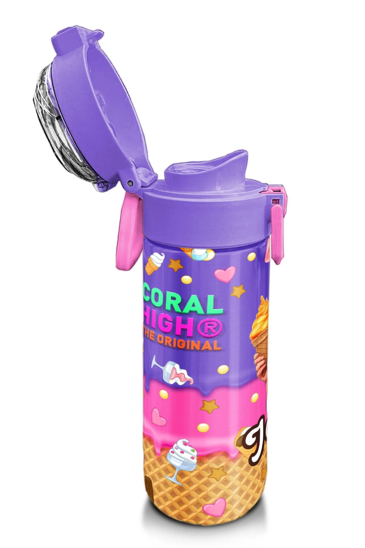 Coral High Kids Pembe Turkuaz K-Pop Desenli Pipetli ve Direkt İçim Çelik Termos 500 ml 31989
