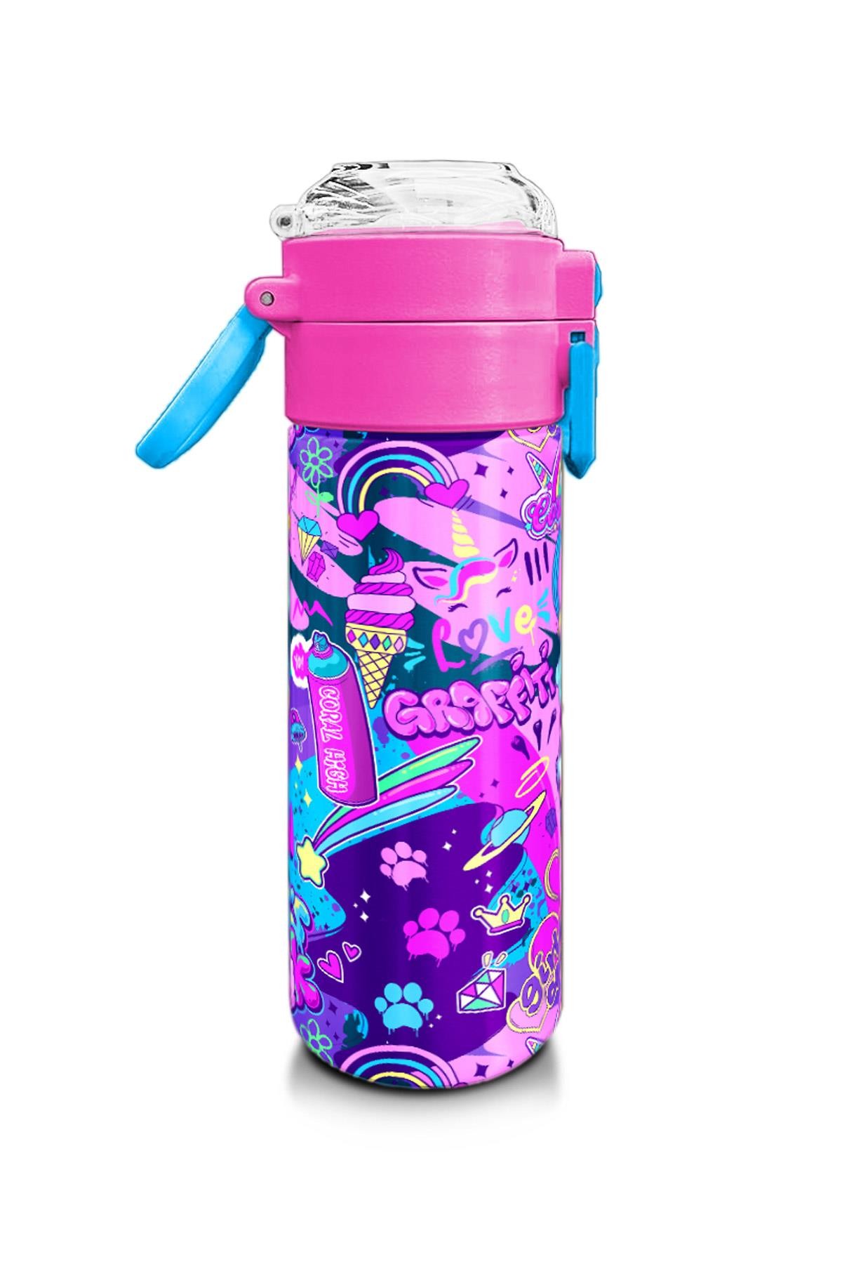 Coral High Kids Grafiti Desenli Pipetli ve Direkt İçim Çelik Termos 500 ml 31961