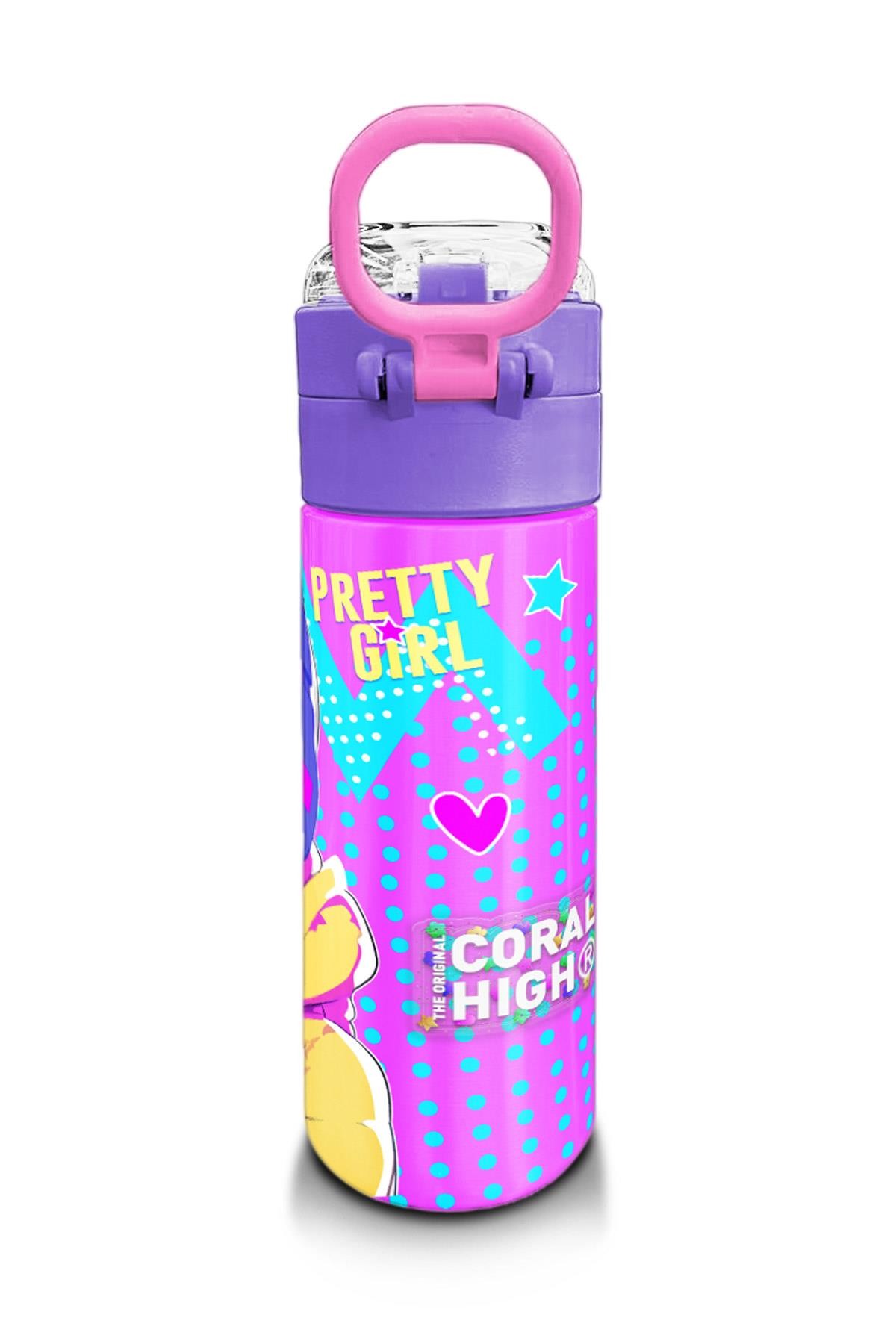 Coral High Kids Lavanta Turkuaz Kulaklı Kız Desenli Pipetli ve Direkt İçim Çelik Termos 500 ml 31835