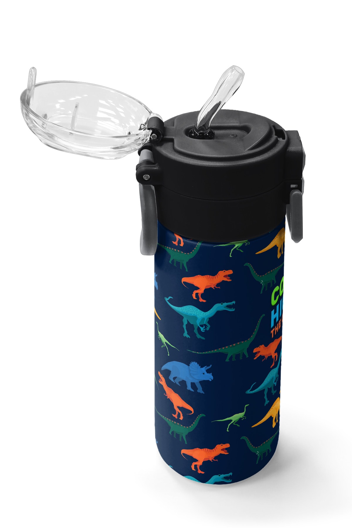 Coral High Kids Lacivert Mavi Dinozor Desenli Pipetli ve Direkt İçim Çelik Termos 500 ml 31907