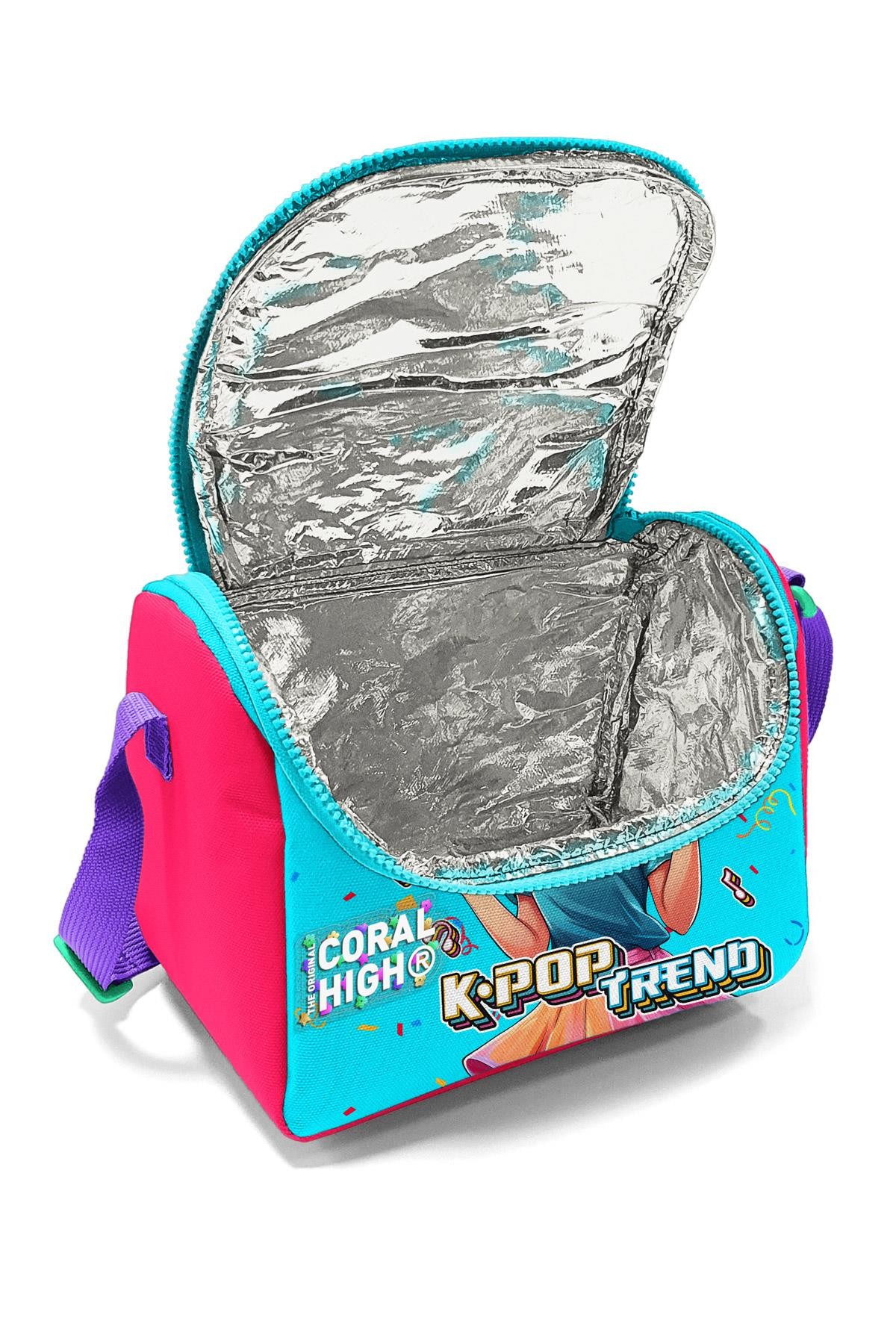 Coral High Kids Pembe Turkuaz K-Pop Desenli Thermo Beslenme Çantası 12788