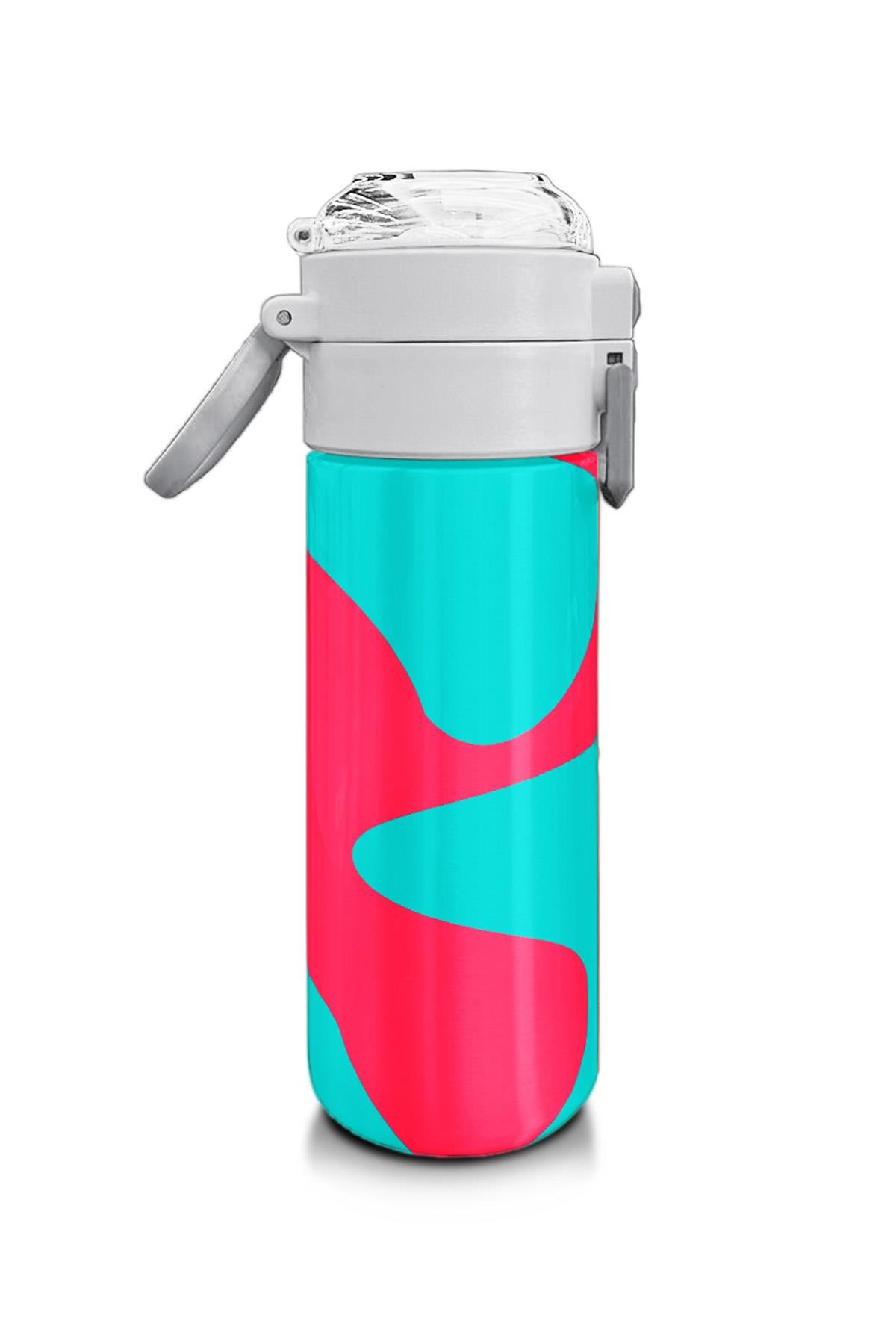 Coral High Kids Neon Mercan Turkuaz Desenli Pipetli ve Direkt İçim Çelik Termos 500 ml 31885
