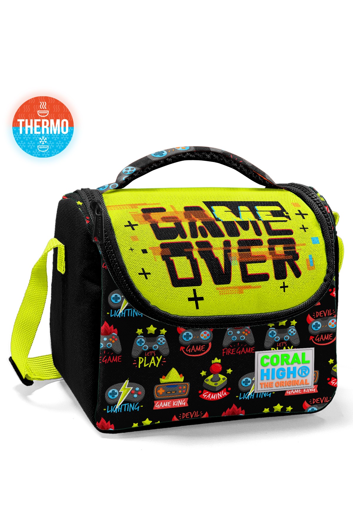 Coral High Kids Siyah Neon Sarı Game Over Desenli Thermo Beslenme Çantası 11728