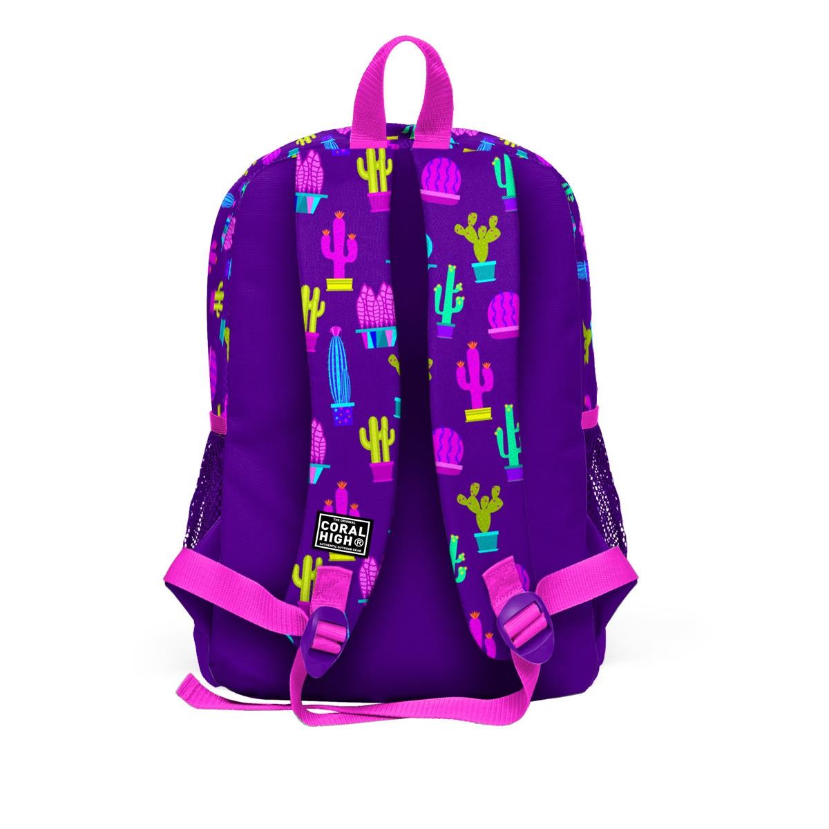 Coral High Kids Mor Pembe Kaktüs Desenli 3’lü Okul Çanta Seti SET0123108