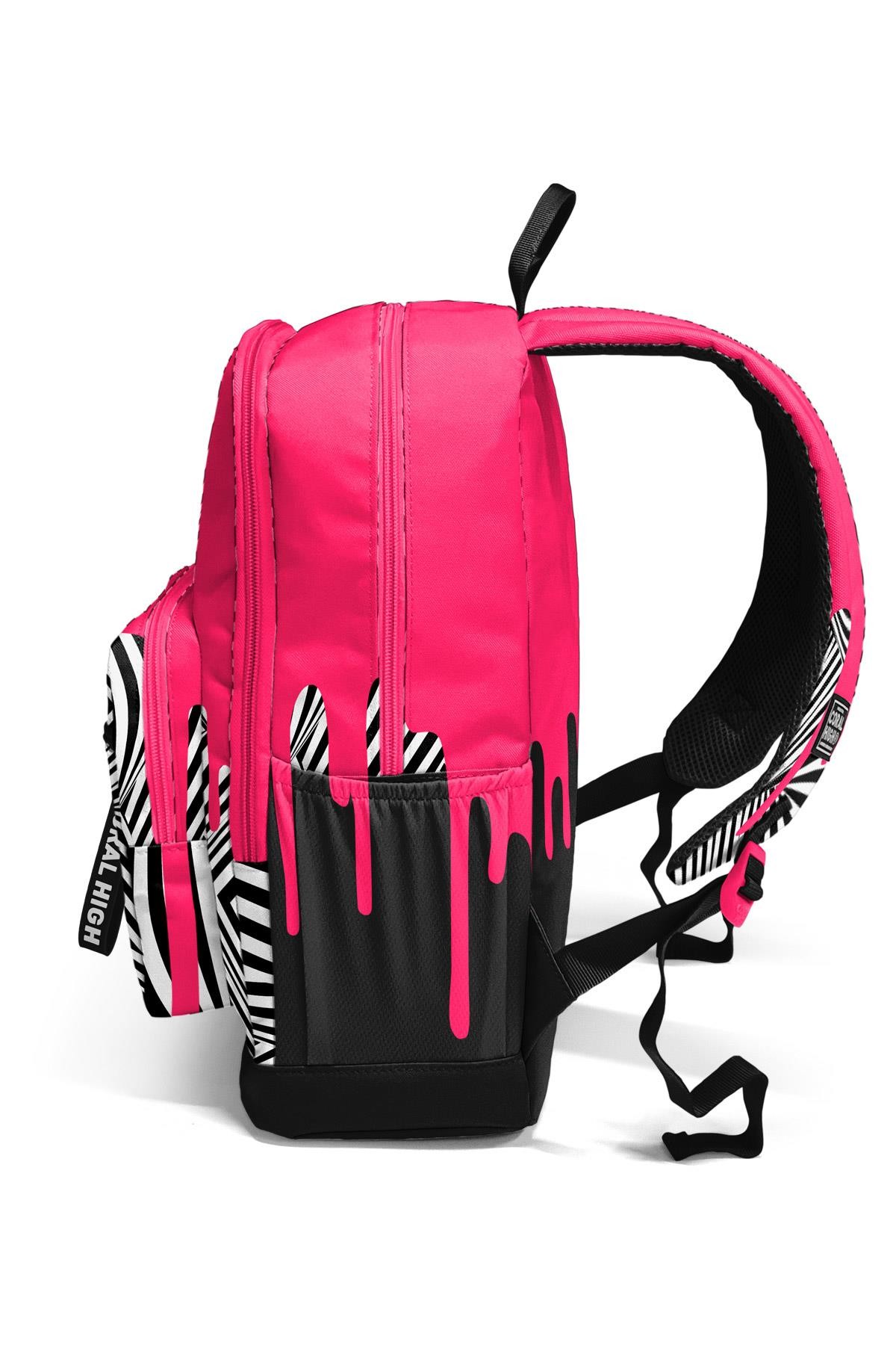 Coral High Pembe Siyah Beyaz Desenli Okul Sırt Çantası 23678