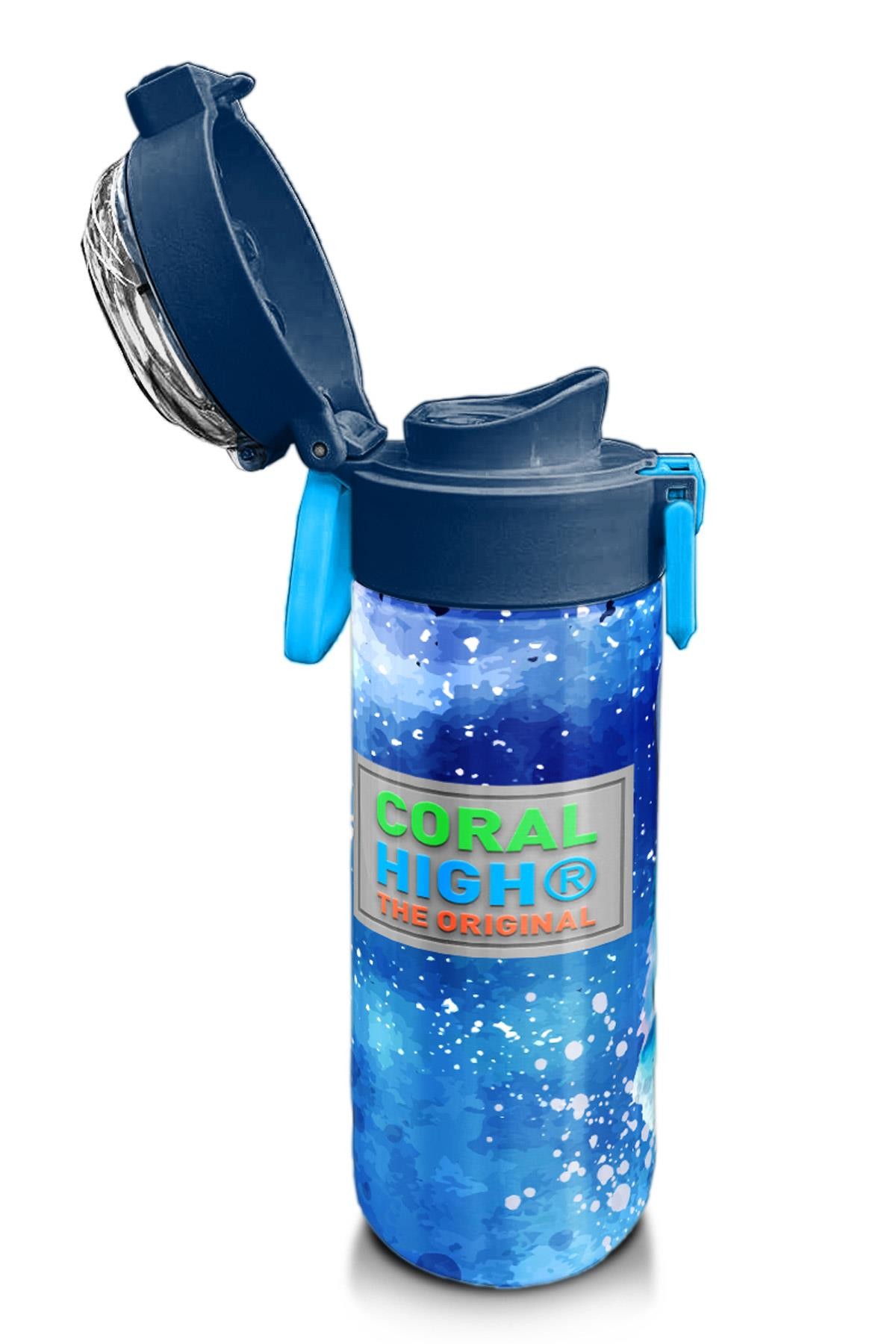 Coral High Kids Lacivert Mavi Kurt Desenli Pipetli ve Direkt İçim Çelik Termos 500 ml 31945