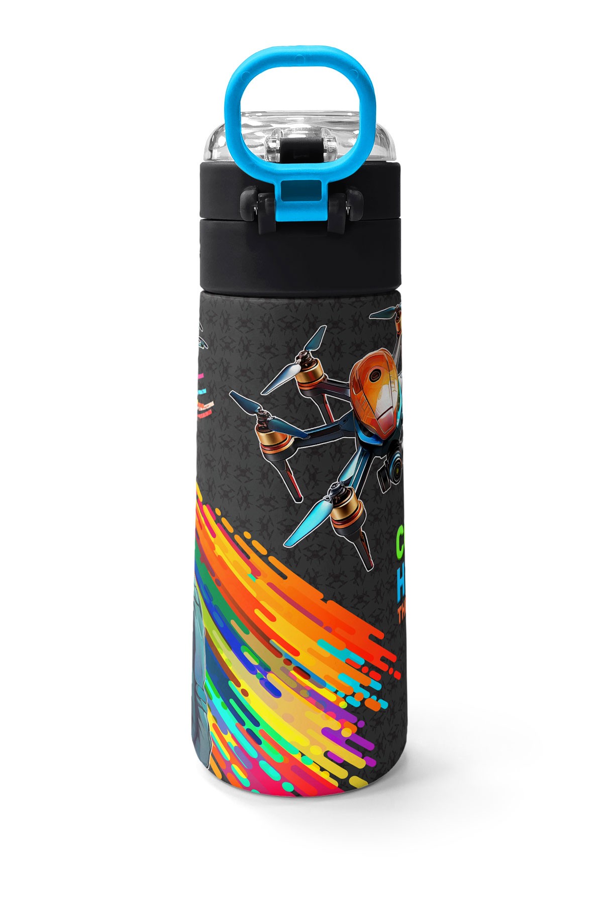 Coral High Kids Siyah Drone Pilot Desenli Pipetli ve Direkt İçim Çelik Termos 500 ml 31996