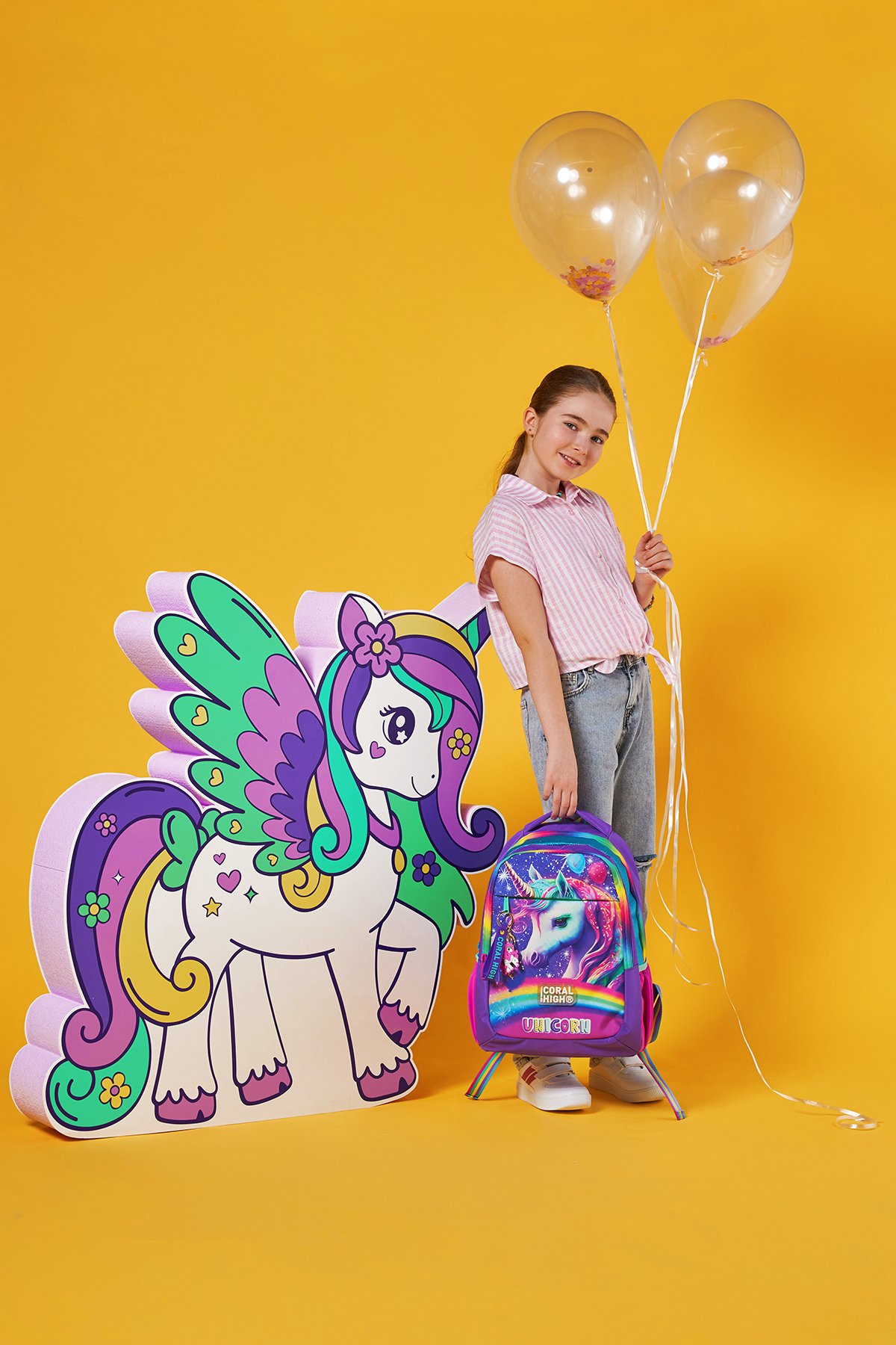 Coral High Kids Mor Simli Unicorn Desenli Üç Bölmeli Okul Sırt Çantası 23663