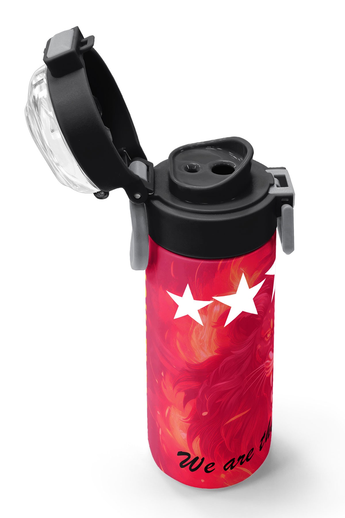 Coral High Kids Sarı Kırmızı 5 Yıldız Aslan Taraftar Desenli Pipetli ve Direkt İçim Çelik Termos 500 ml 31792