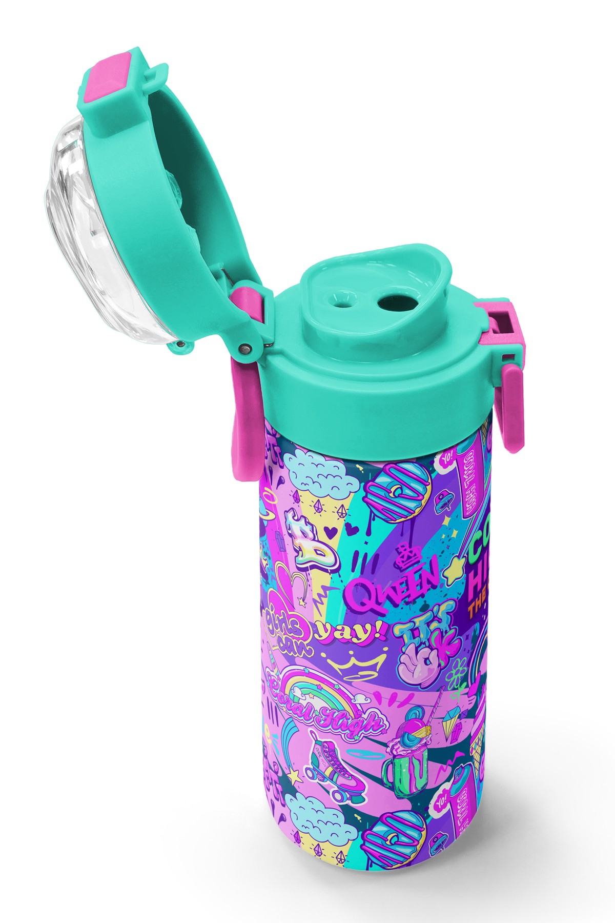 Coral High Kids Pembe Mor Voleybol Desenli Pipetli ve Direkt İçim Çelik Termos 500 ml 31962