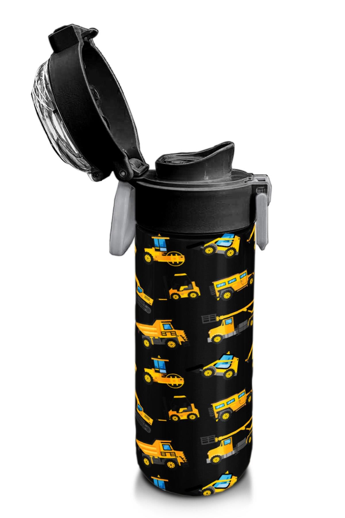 Coral High Kids Siyah Sarı İş Makinesi Desenli Pipetli ve Direkt İçim Çelik Termos 500 ml 31920