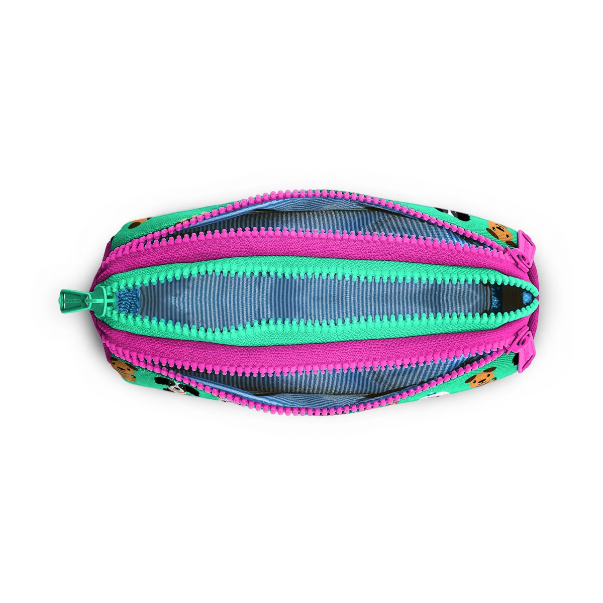 Coral High Kids Su Yeşili Neon Pembe Köpek Desenli Üç Bölmeli Kalem Çantası 22306