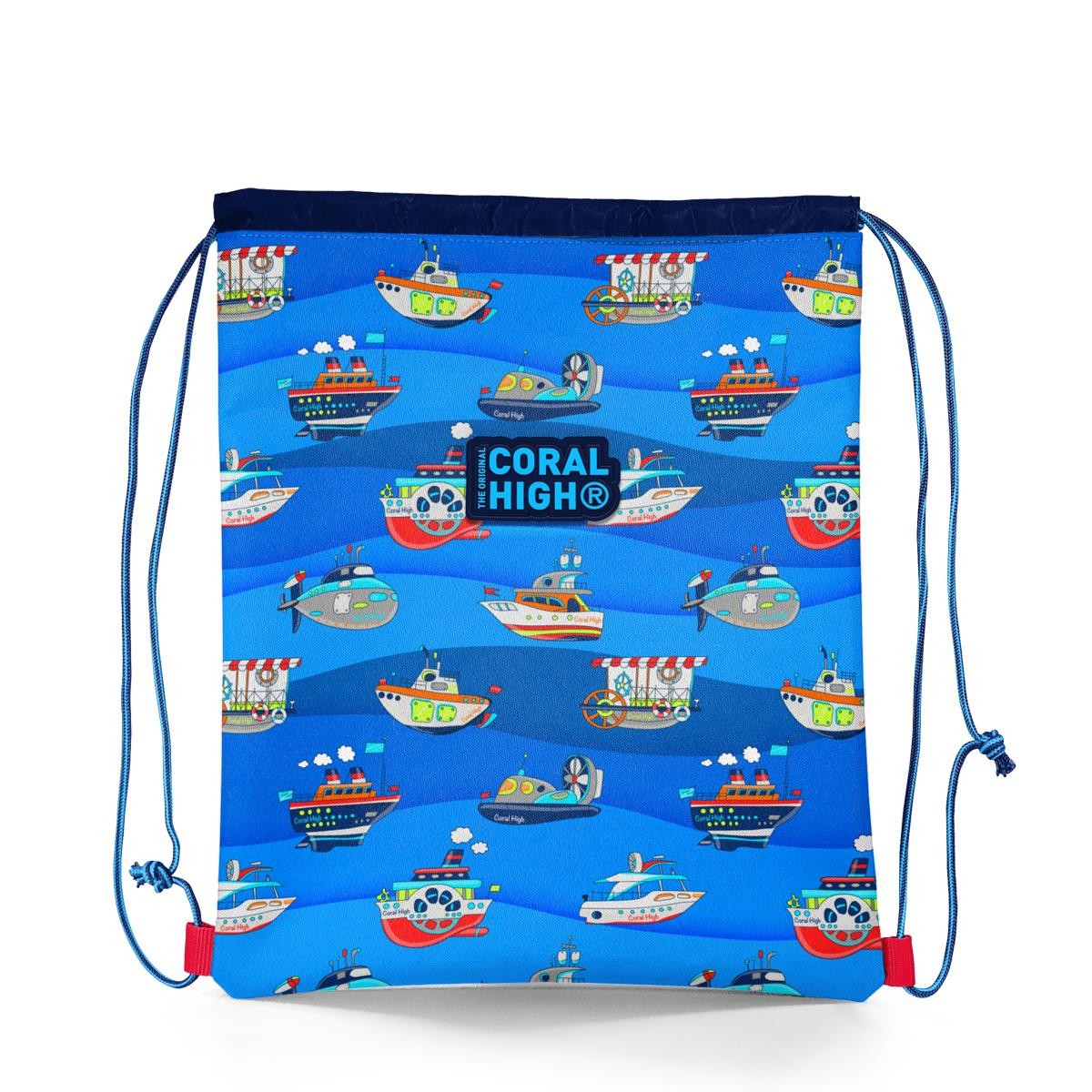 Coral High Kids Lacivert Mavi Gemi Desenli İpli Büzgülü Sırt Çantası 22674