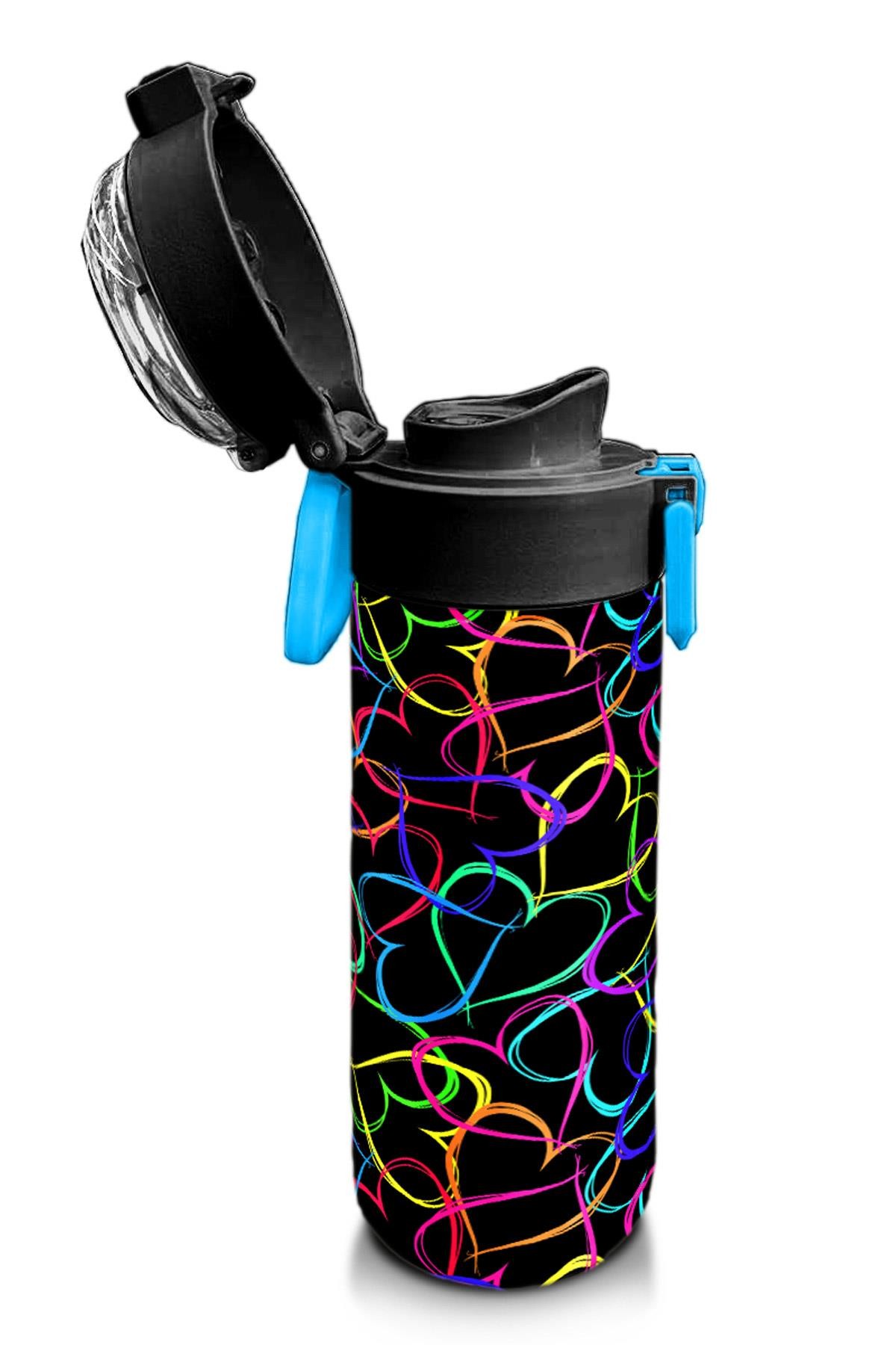 Coral High Kids Çok Renkli Kalp Desenli Pipetli ve Direkt İçim Çelik Termos 500 ml 31870